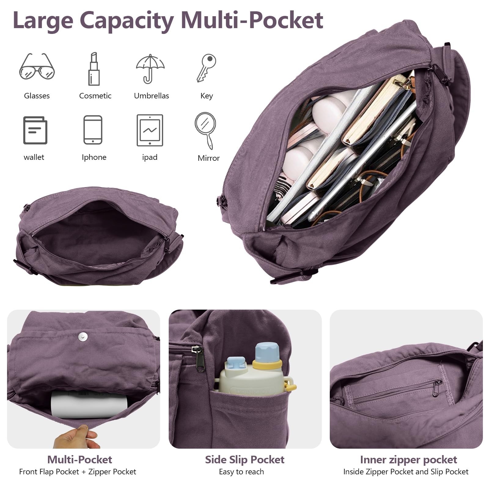 Canvas Messenger Bag for Men Crossbody Tote Bag with Multiple Pockets Vintage…