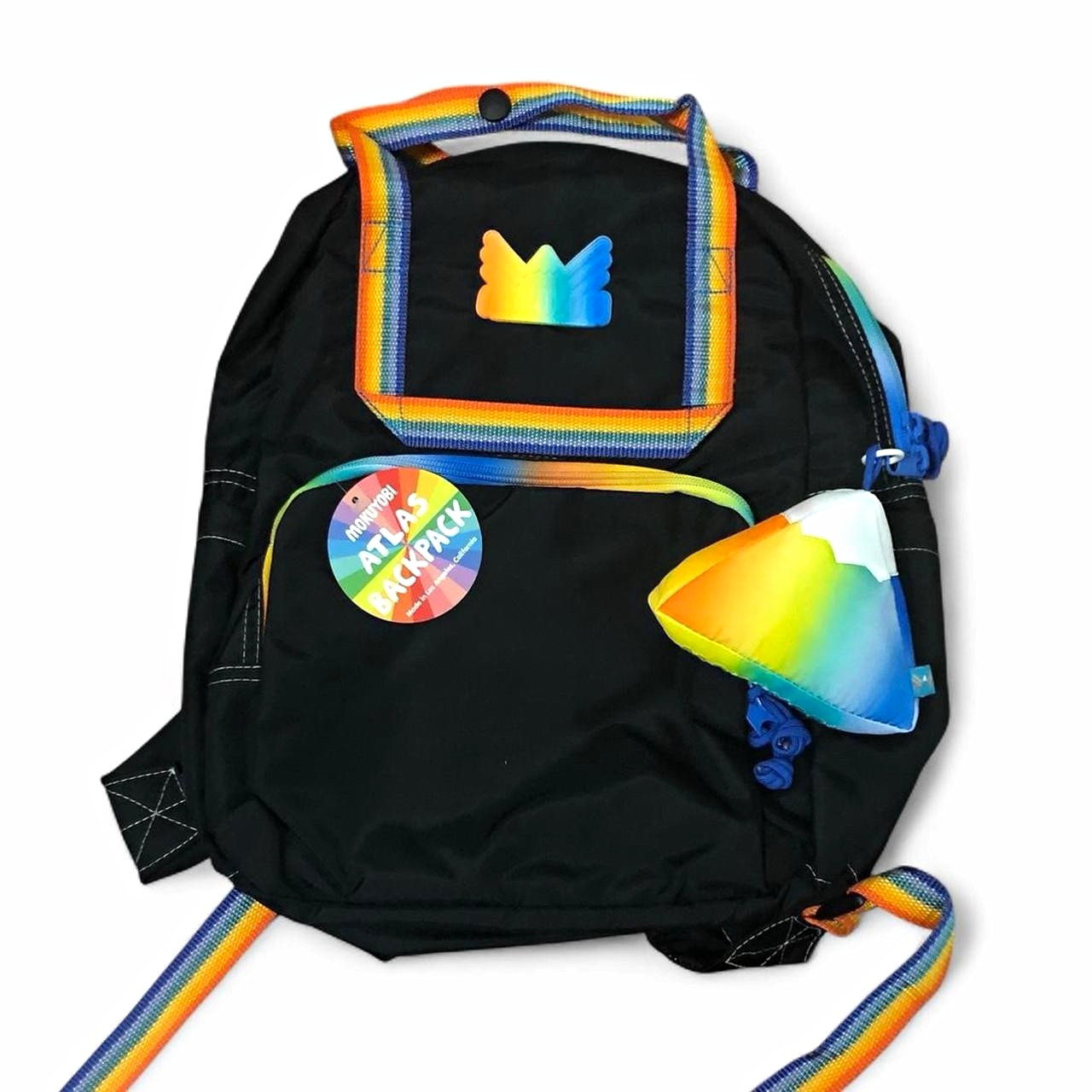 Mokuyobi Atlas Backpack Black Rainbow Trim, Zip Closure, Adjustable Straps
