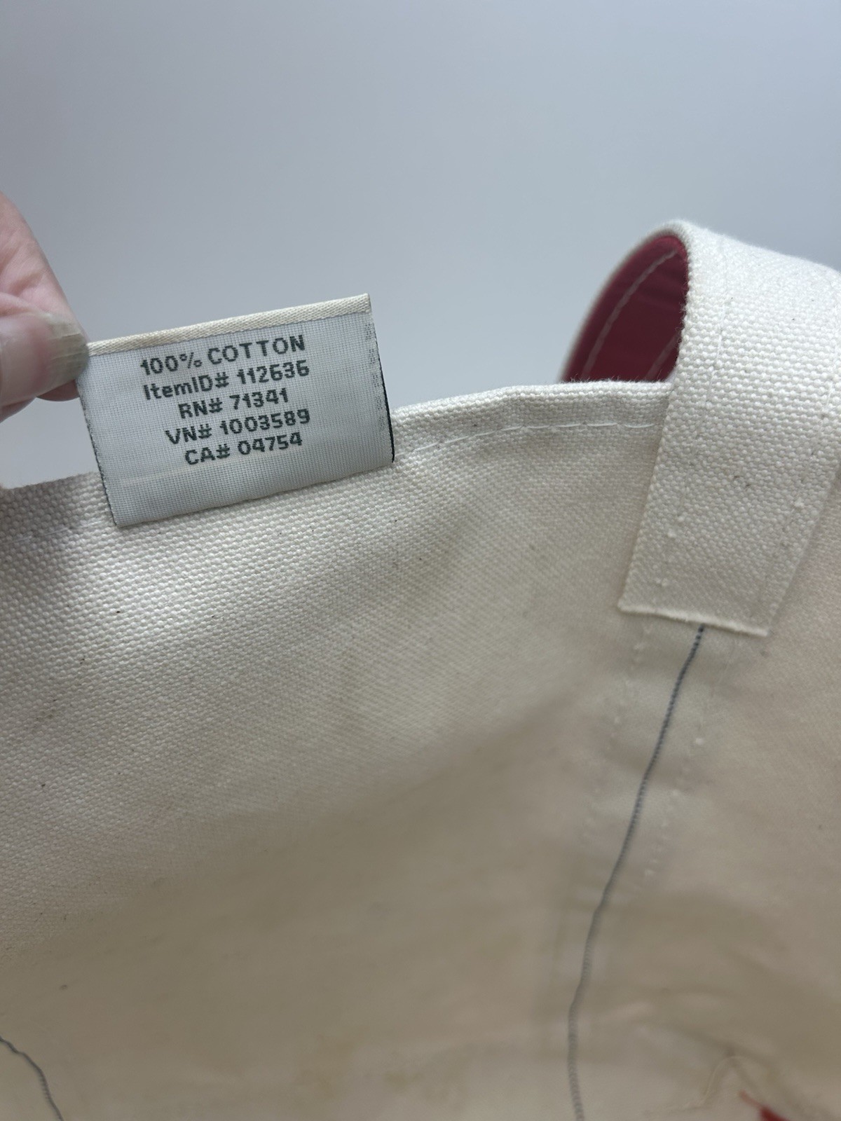 Vintage 90’s LL BEAN Boat and Tote Bag Large Ivory Red Stiff Canvas USA