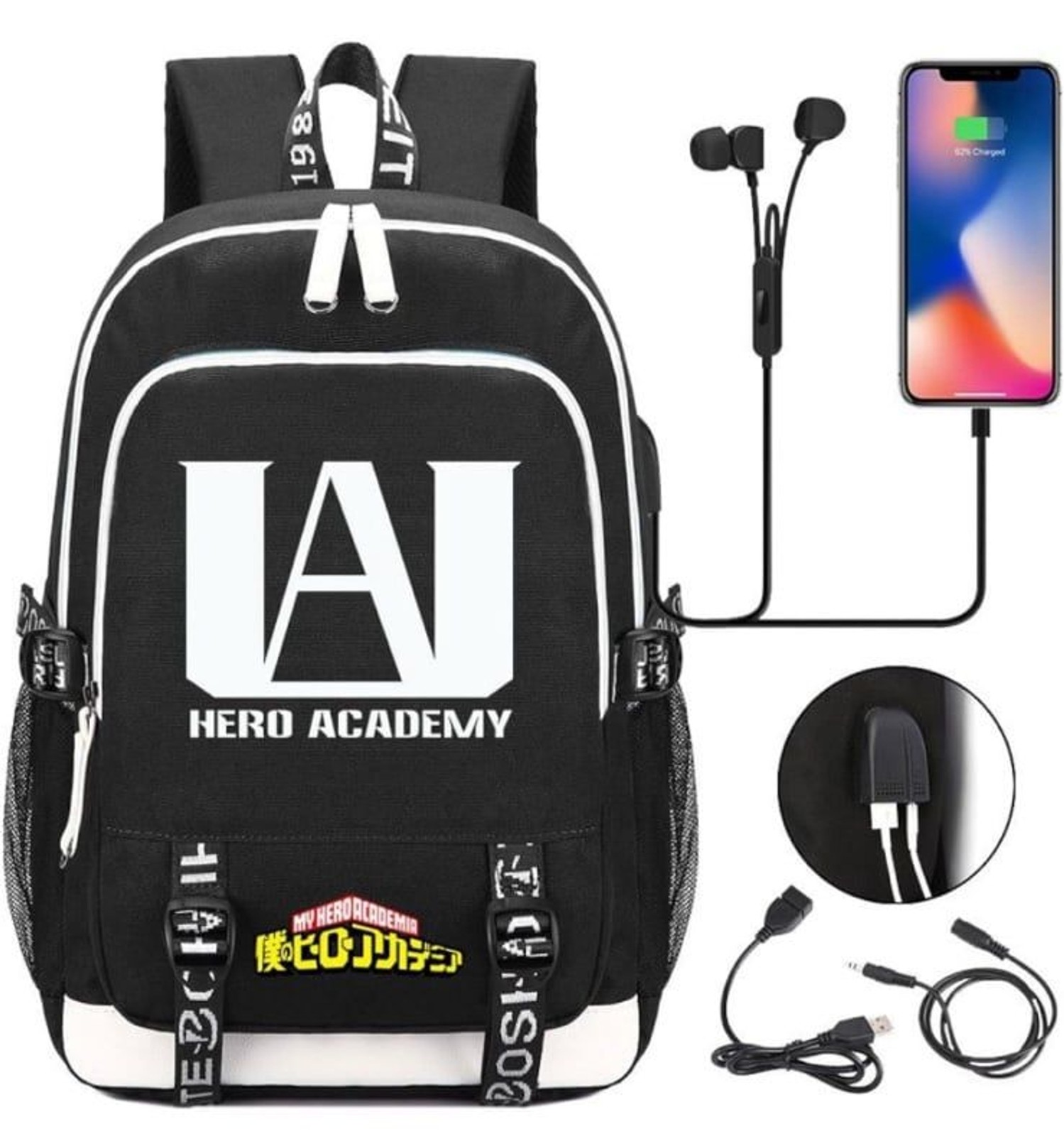 My Hero Academia Backpack with USB Charging Port and Laptop Compartment