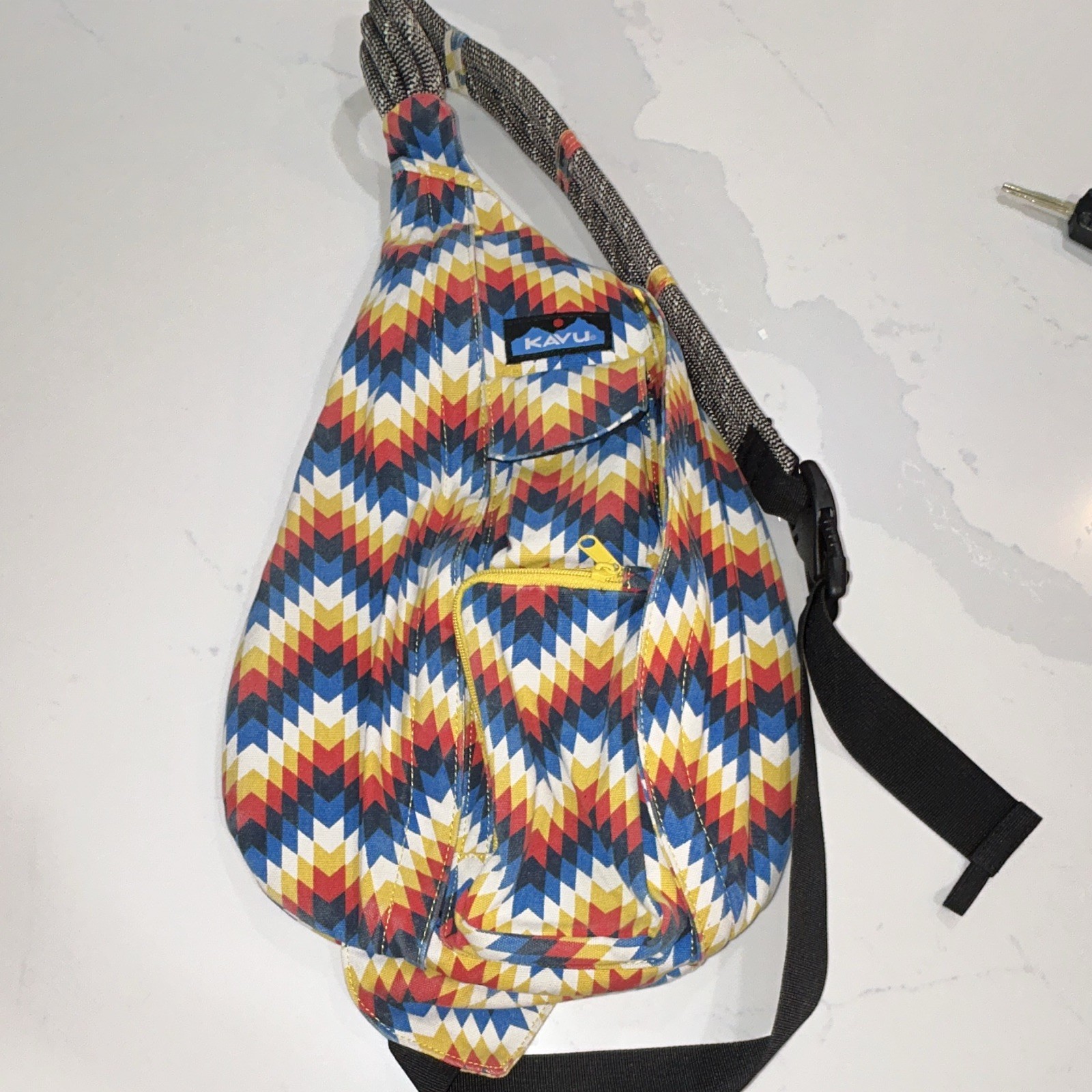 KAVU Multicolor Chevron Sling Bag Crossbody Zip/Buckle Closure Adjustable Strap