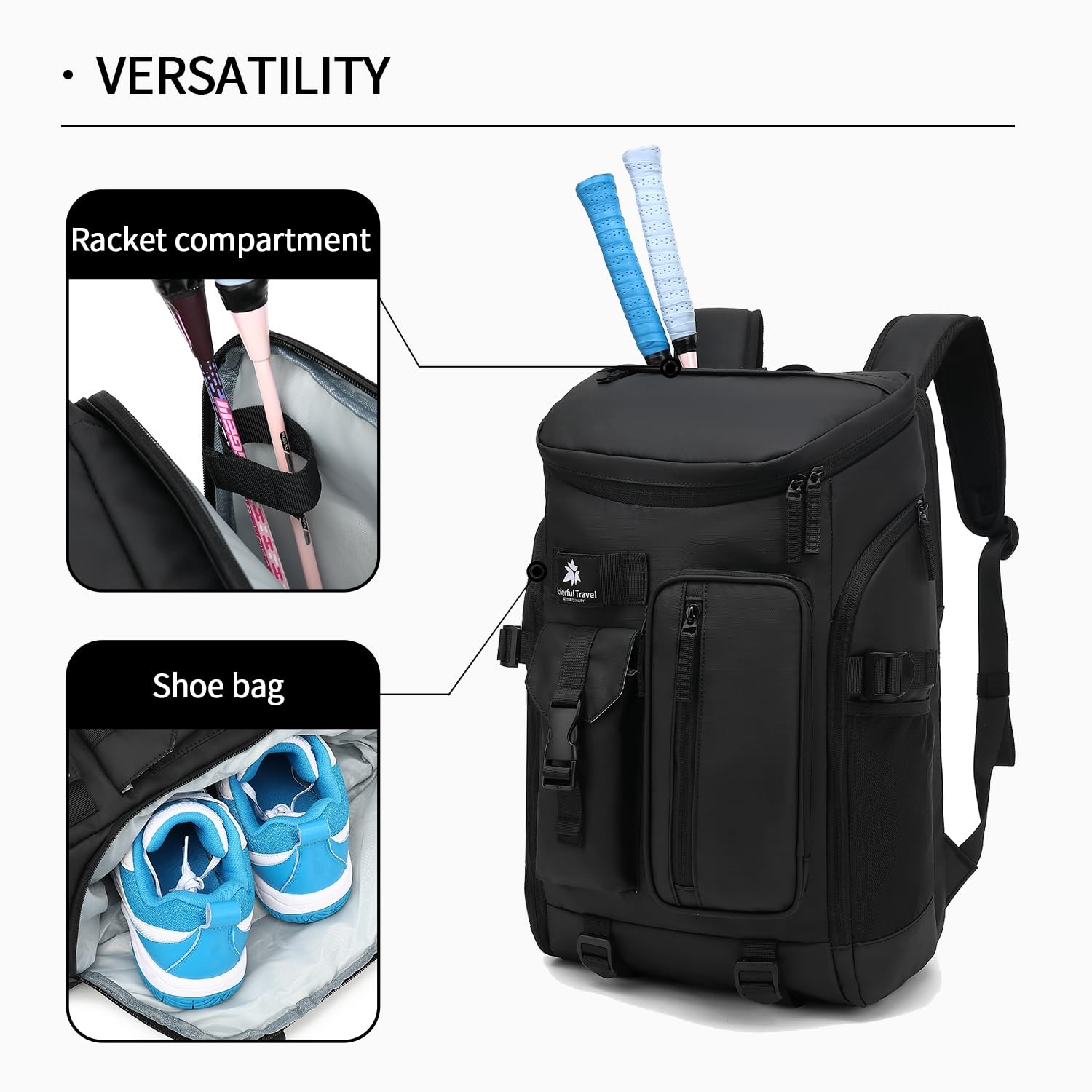 Gym Duffle Tennis Bag Backpack 4Way Waterproof Shoes Compartment Black 02