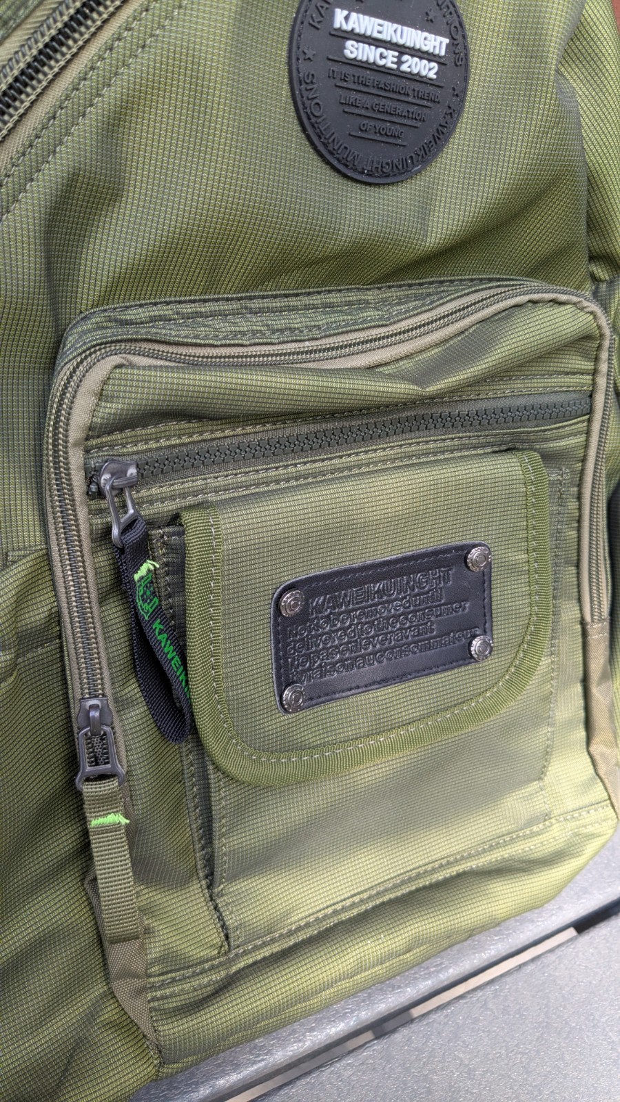 Kawei Knight Sling Pack Cross Body Travel Olive Green Multi Pocket Water Bottle