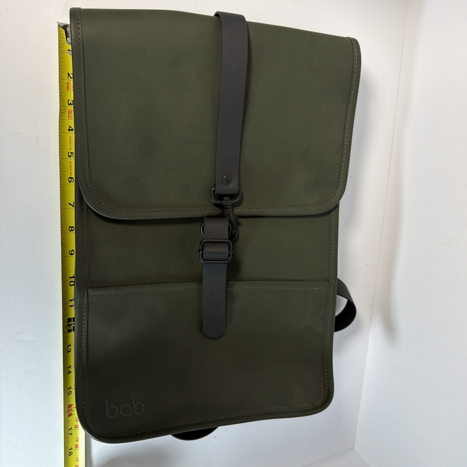 RAINS Waterproof Backpack Olive Green Rubberized Laptop Bag Minimalist Unisex
