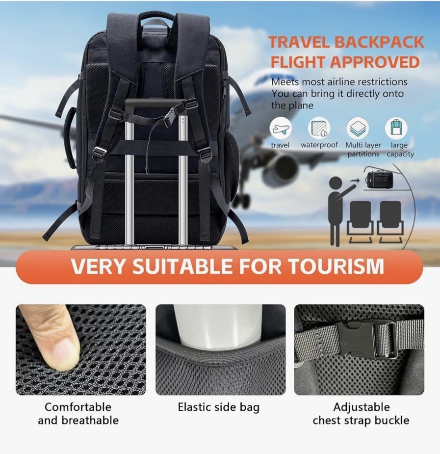 Travel Laptop Backpack, 50-60L Large Expandable Suitcase-Style Backpack New