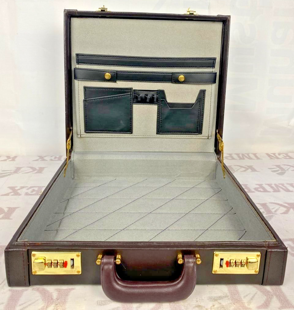 Brown Leather Attache Briefcase Combination Lock Business Document Case Office