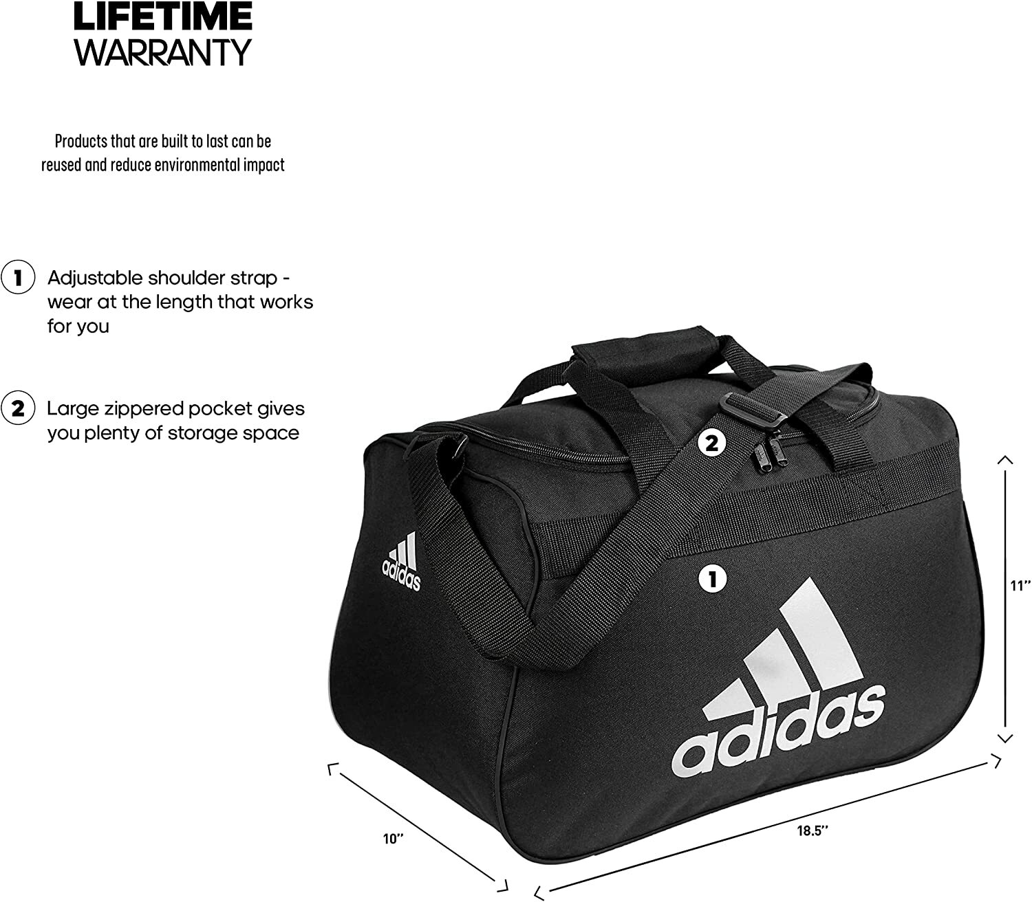 Adidas Diablo Duffel Bag BLACK WHITE GRAY LOGO ZIP TOP Fits Gym Locker LIFETIME