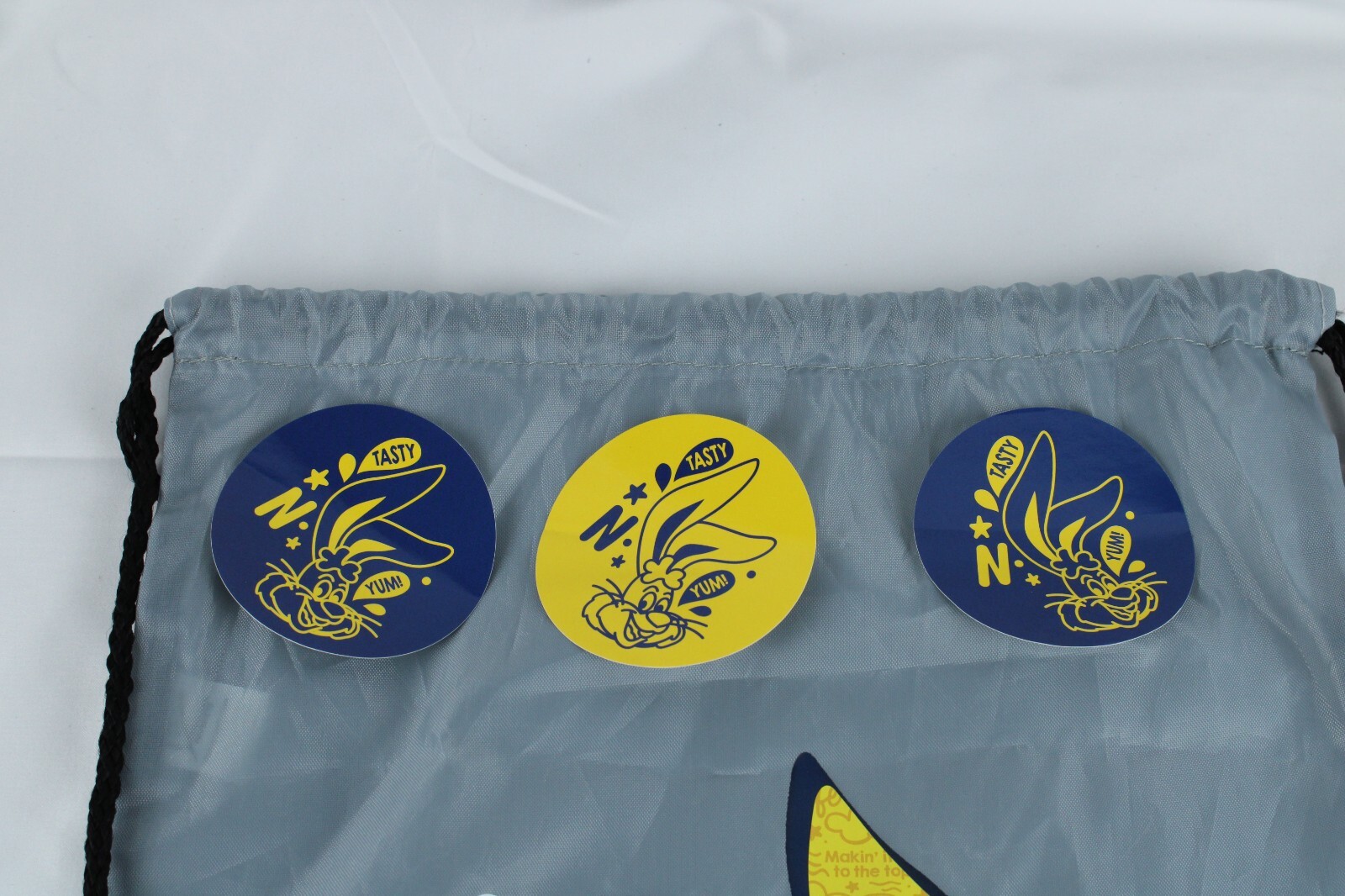 Nestle Nesquik Drawstring Bag With The Quicky Bunny Mascot On Bag Promo Stickers