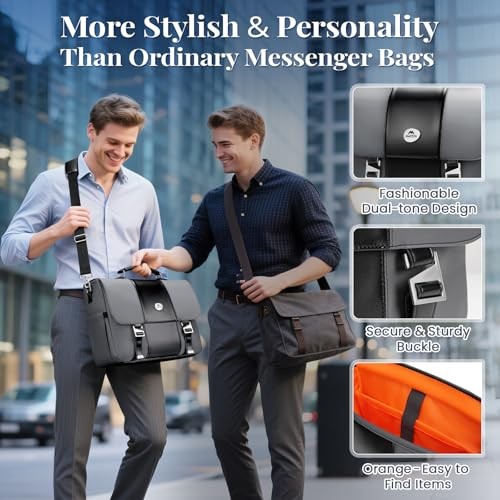 Messenger Bag for Work with Cooler, Stylish PU Leather 15.6 Inch Men’s Laptop