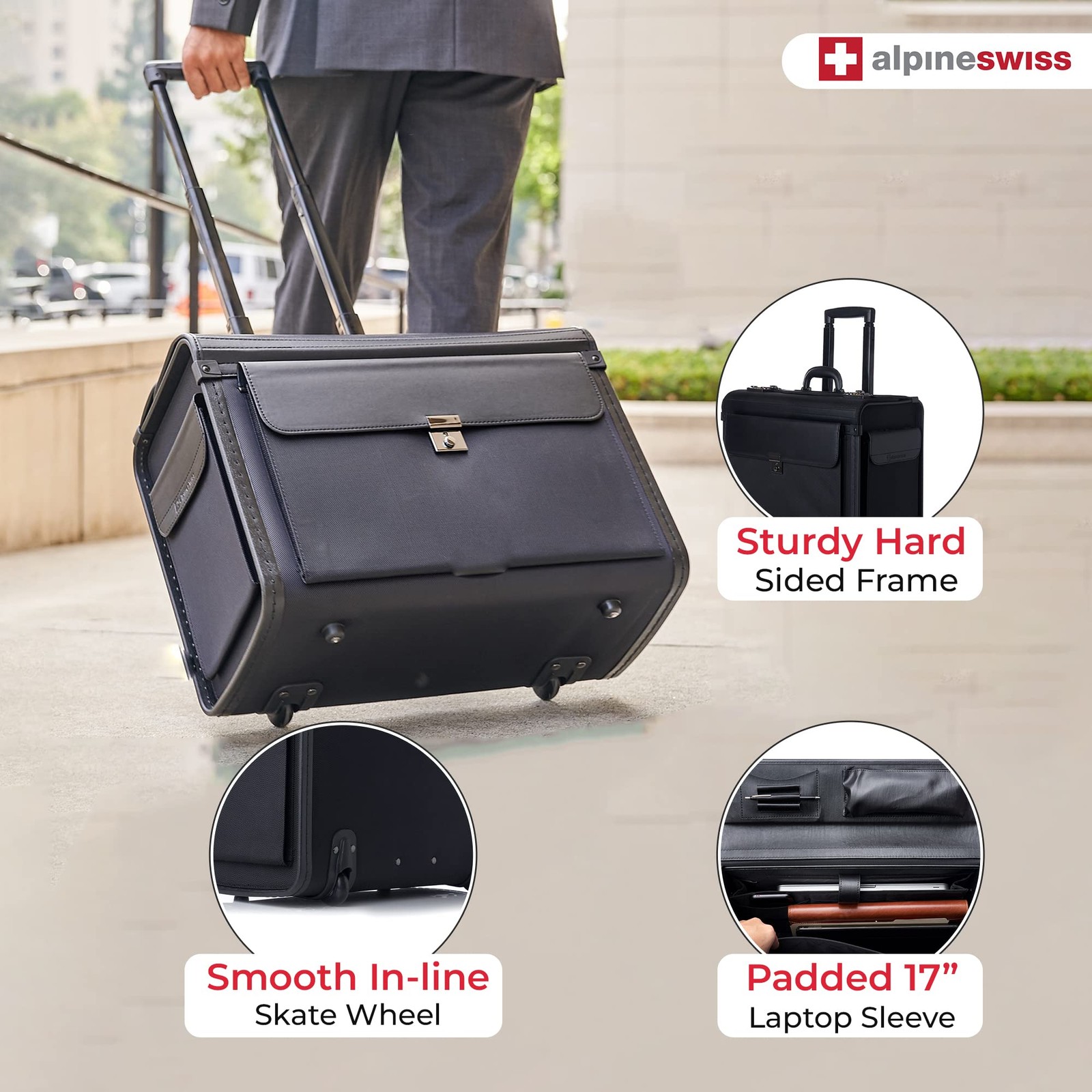 Rolling 17″ Laptop Briefcase on Wheels Attache Lawyers Case Legal Size Black