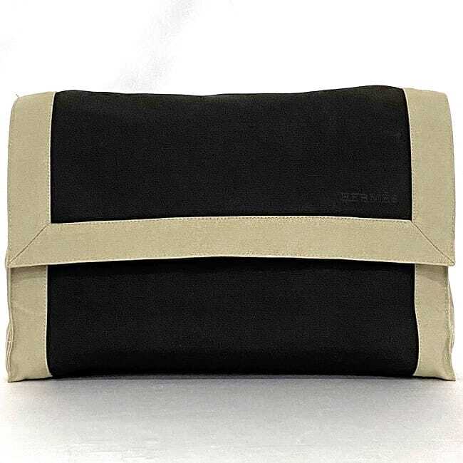Hermes Clutch Bag Tapi de Sel ec-21625 Gray Beige Good Condition Canvas Used