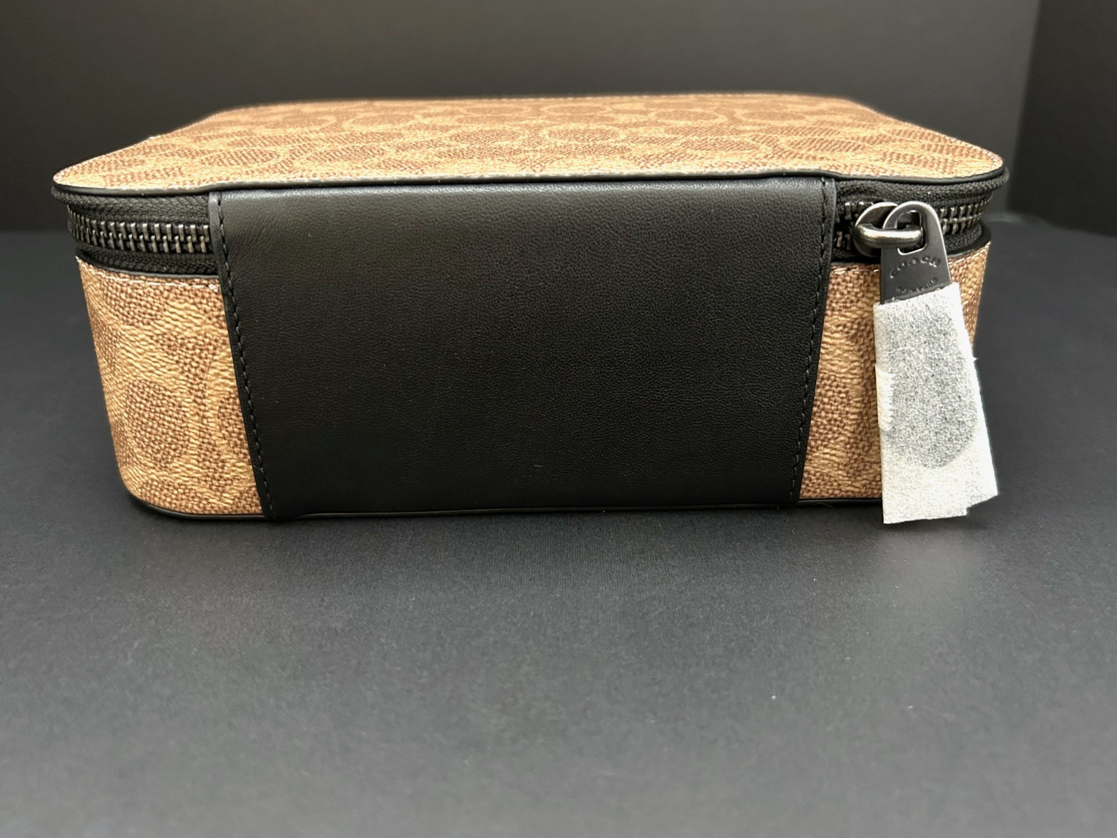 New Coach Tech Organizer Colorblock Signature Canvas Khaki Black Zip Around