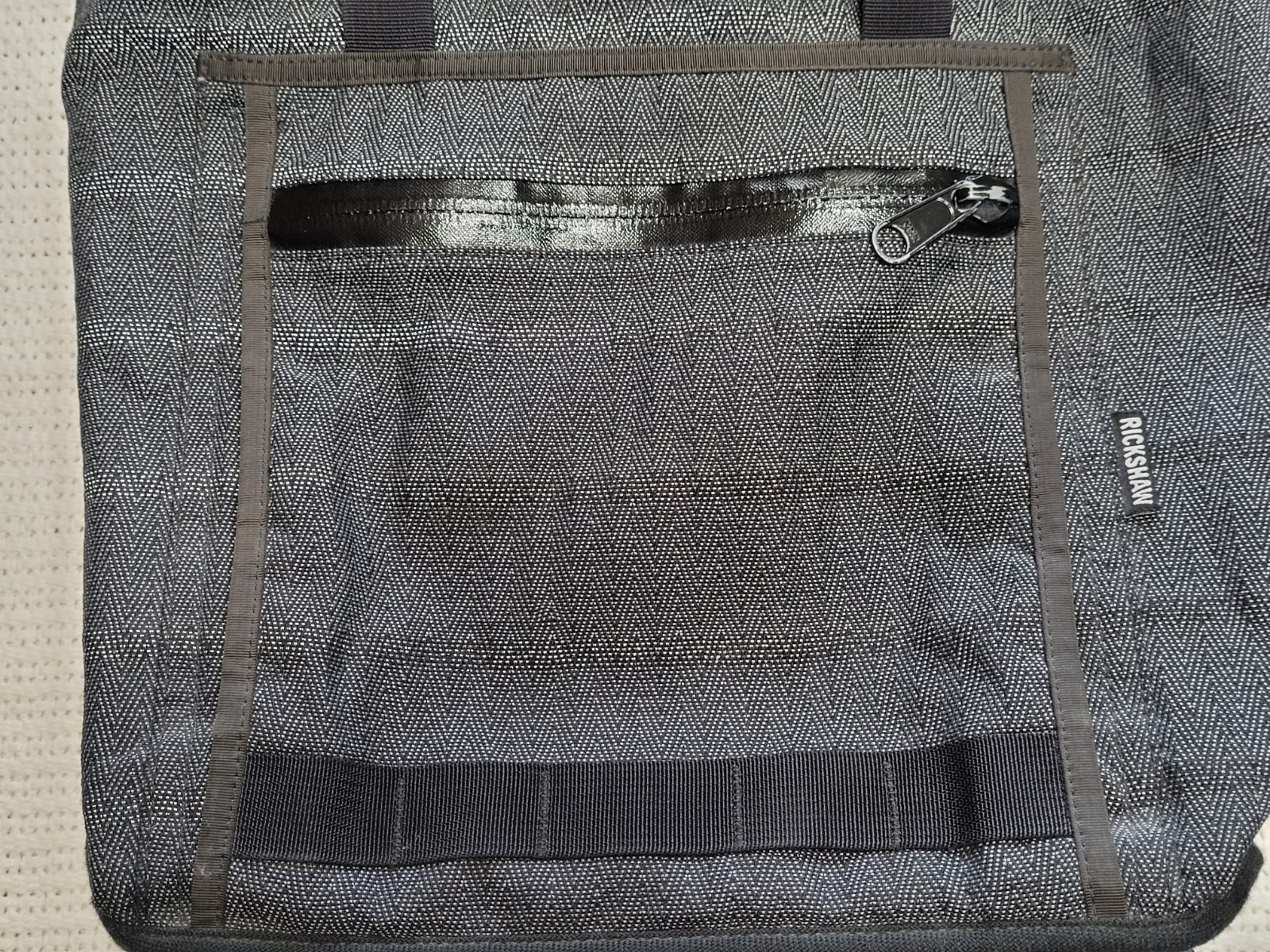 Rickshaw Bagworks Sutro Backpack Gray herringbone tweed fabric/ reflective yarn
