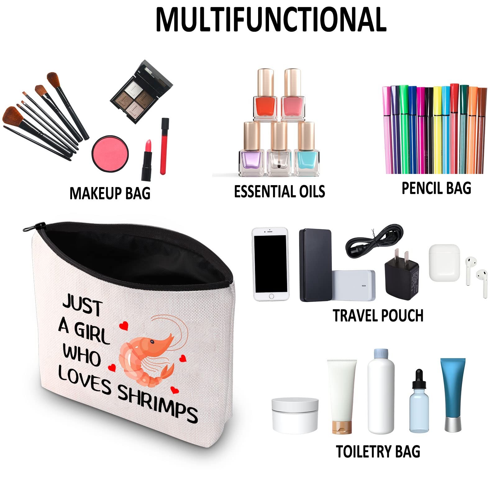 G2TUP Shrimp Lover Gift Who Loves Shrimps Makeup White Bag