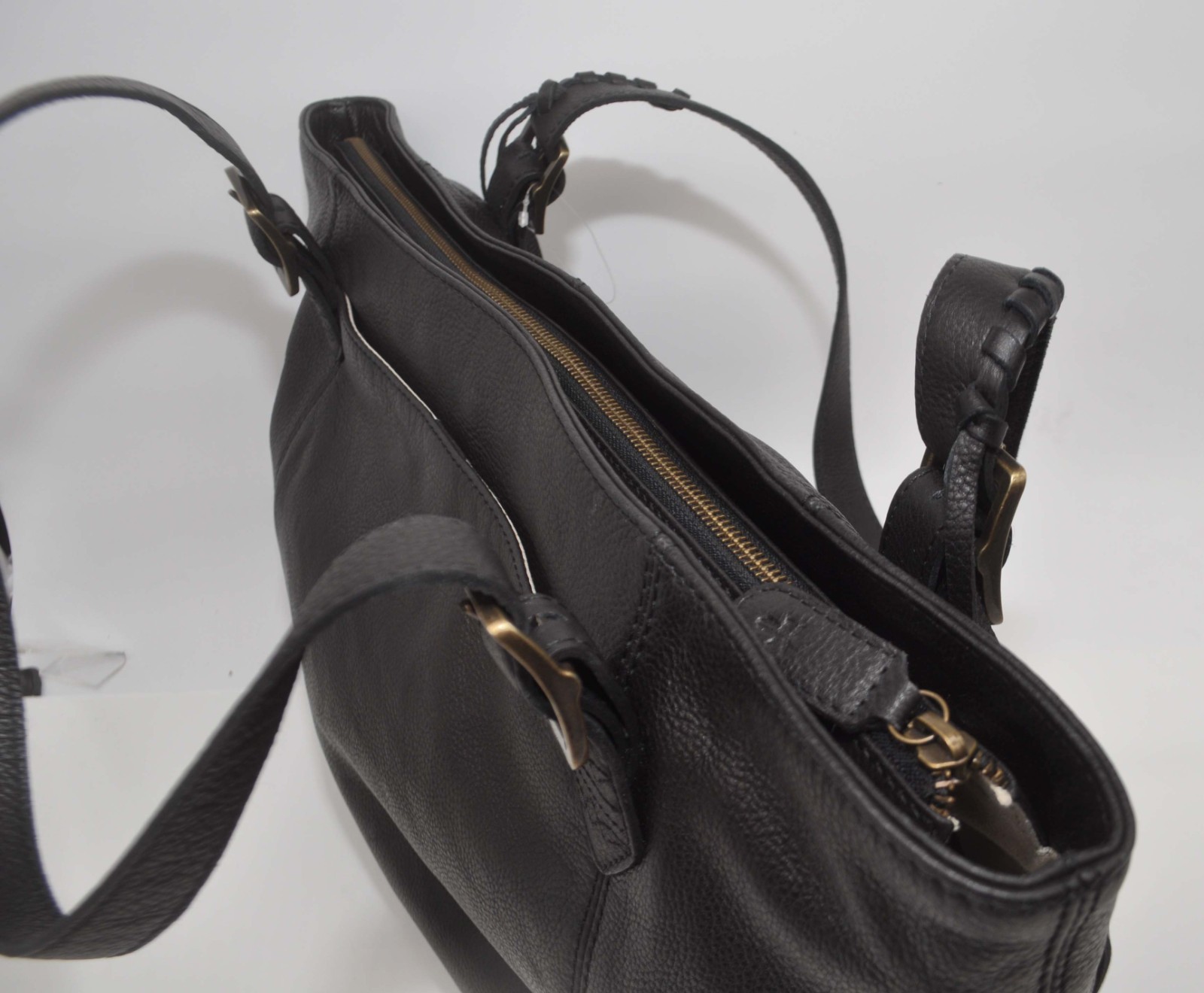 FRYE Caelan Black Pebbled Soft Leather Shoulder Buckle Top Zip Tote Bag NEW $298