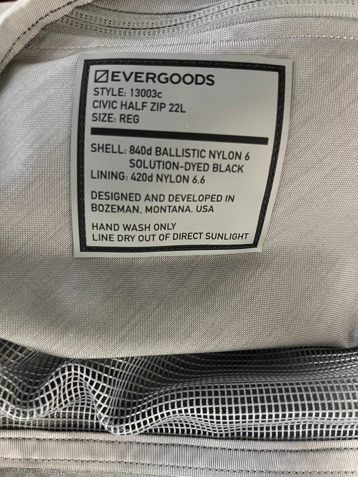 Evergoods CHZ22 Civic Half Zip 22 V2 and glow patch. See note about sternum area