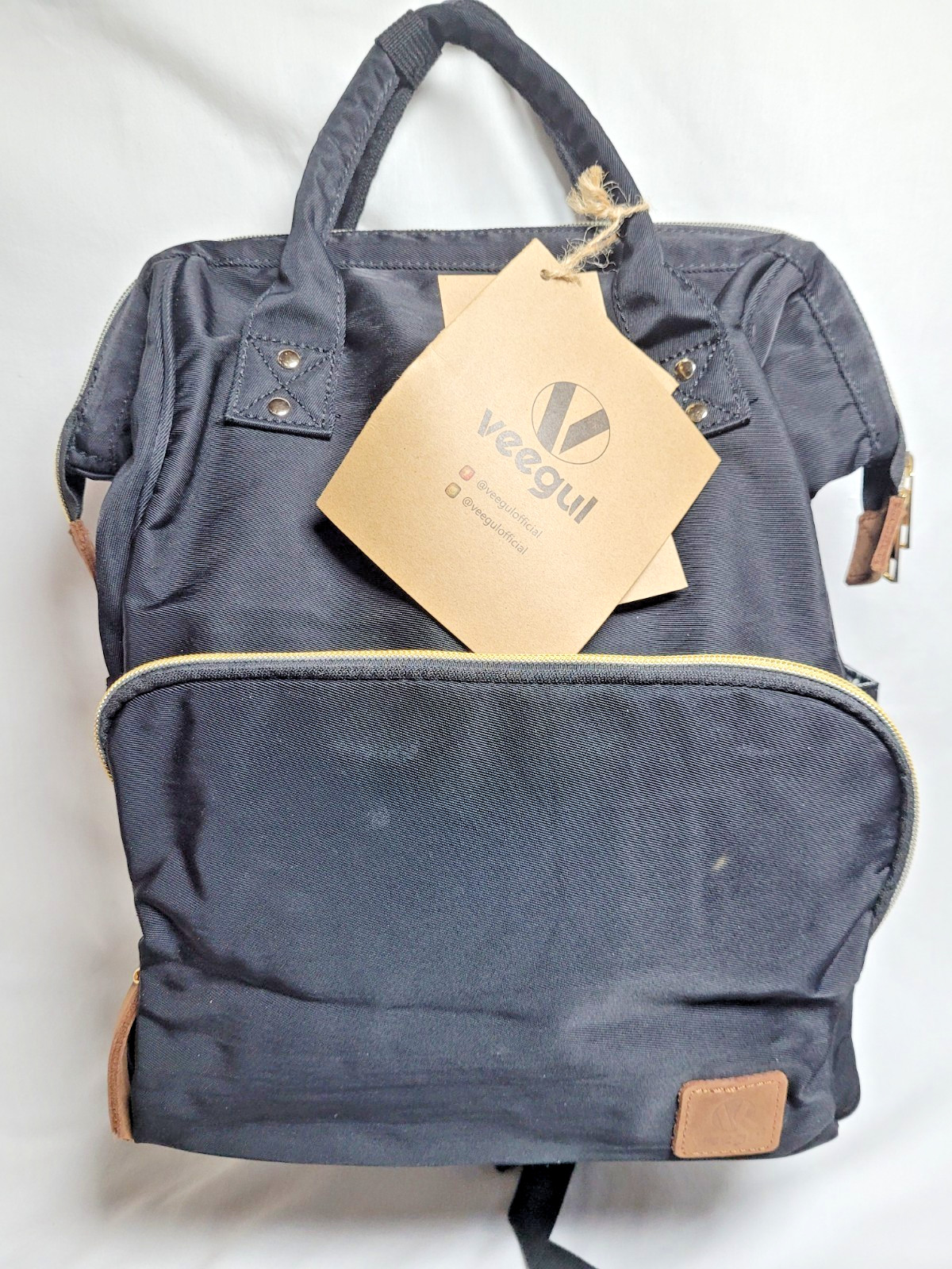 Veegul Doctor Style Backpack Wide Open Travel School Daypack Gold Zip Black NWT