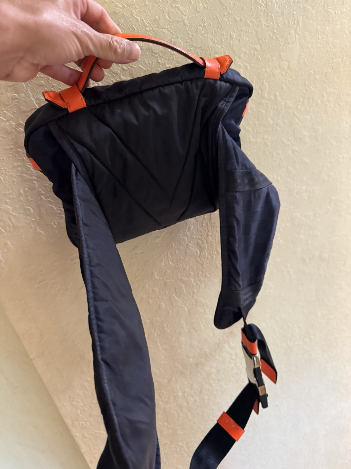 VTG LOUIS VUITTON Challenge Bum Bag Navy Blue Damier Orange Handle