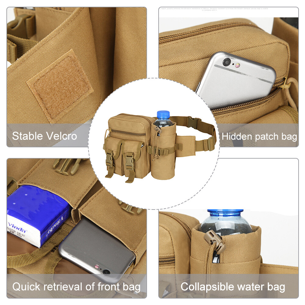 Tactical Waist Bag With Detachable Water Bottle Holder Pocket Bag Travel Bag