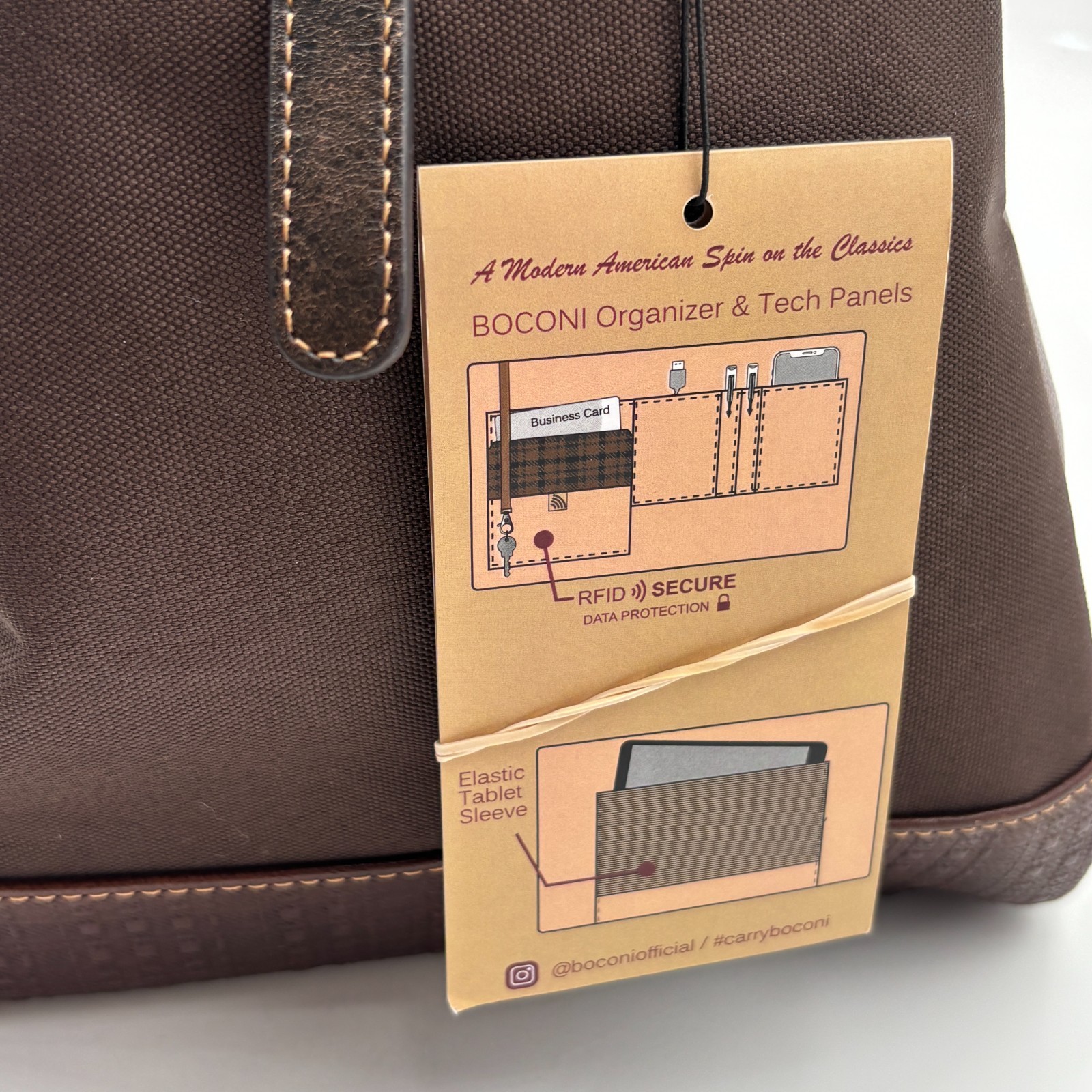 Boconi Garth Commuter Leather Duffle Bag 20.5″ W x 11.75″ H x 10″ D – Brown New