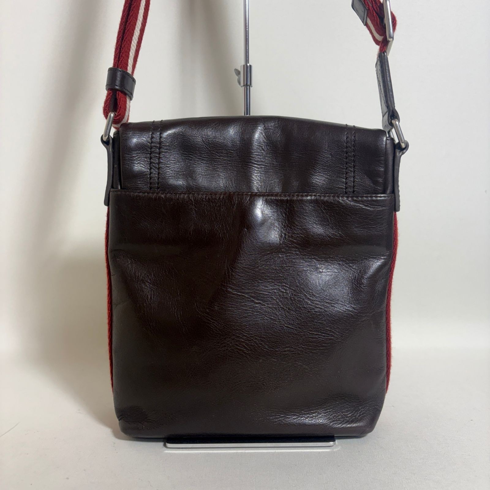 Authentic Bally Leather Shoulder Bag Dark Brown 26cm x 22cm x 8cm Approximate Si