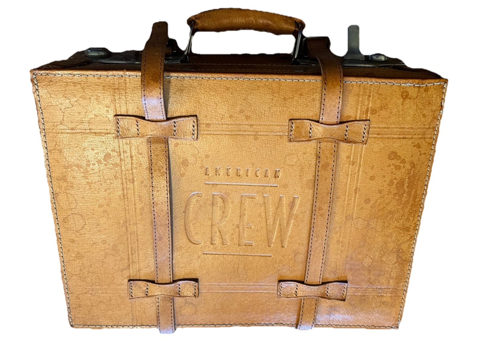 Vintage American Crew 15” Leather Bound Men’s Luggage Shaving Case