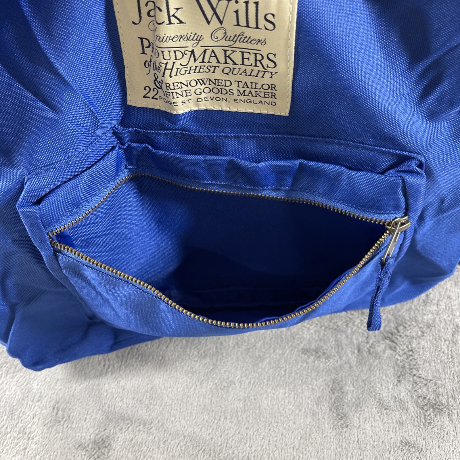 Jack Wills University Outfitter Royal Blue Backpack Zip Closure Lightweight EUC