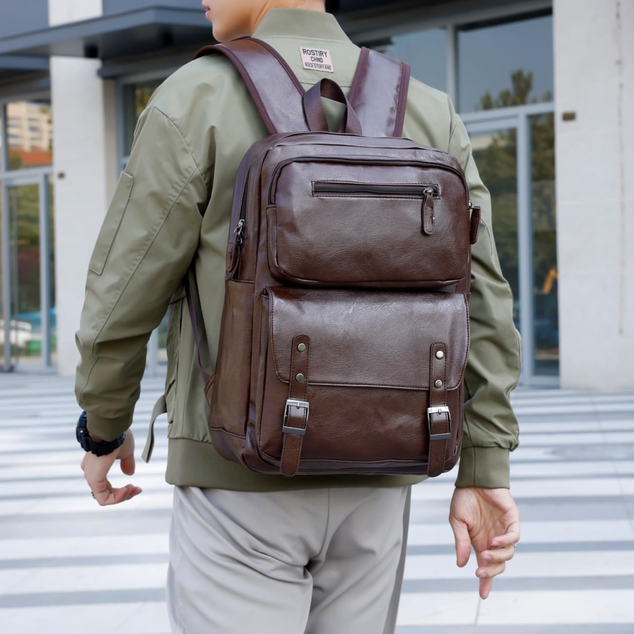 PU Casual Backpack，Men Women Casual Leather Laptop Backpack，Daily Commuter Leath