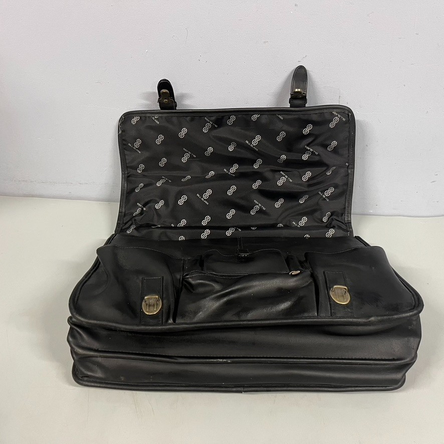 BILL BLASS Black Leather Laptop Messenger Travel Briefcase Shoulder Bag VTG