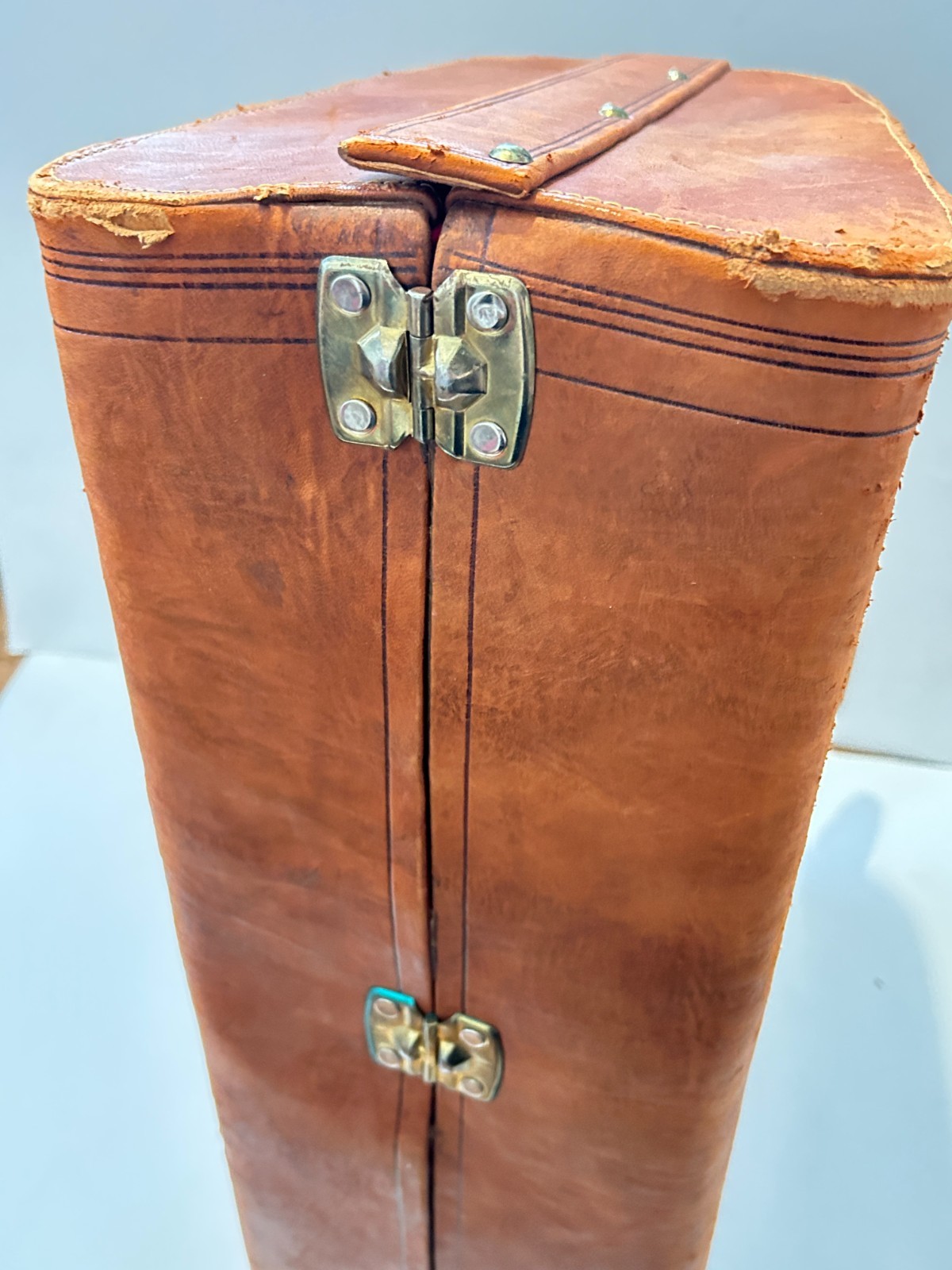 Vtg Egyptian Tooled Leather Suitcase Overnight Satchel Bag Handmade OOAK