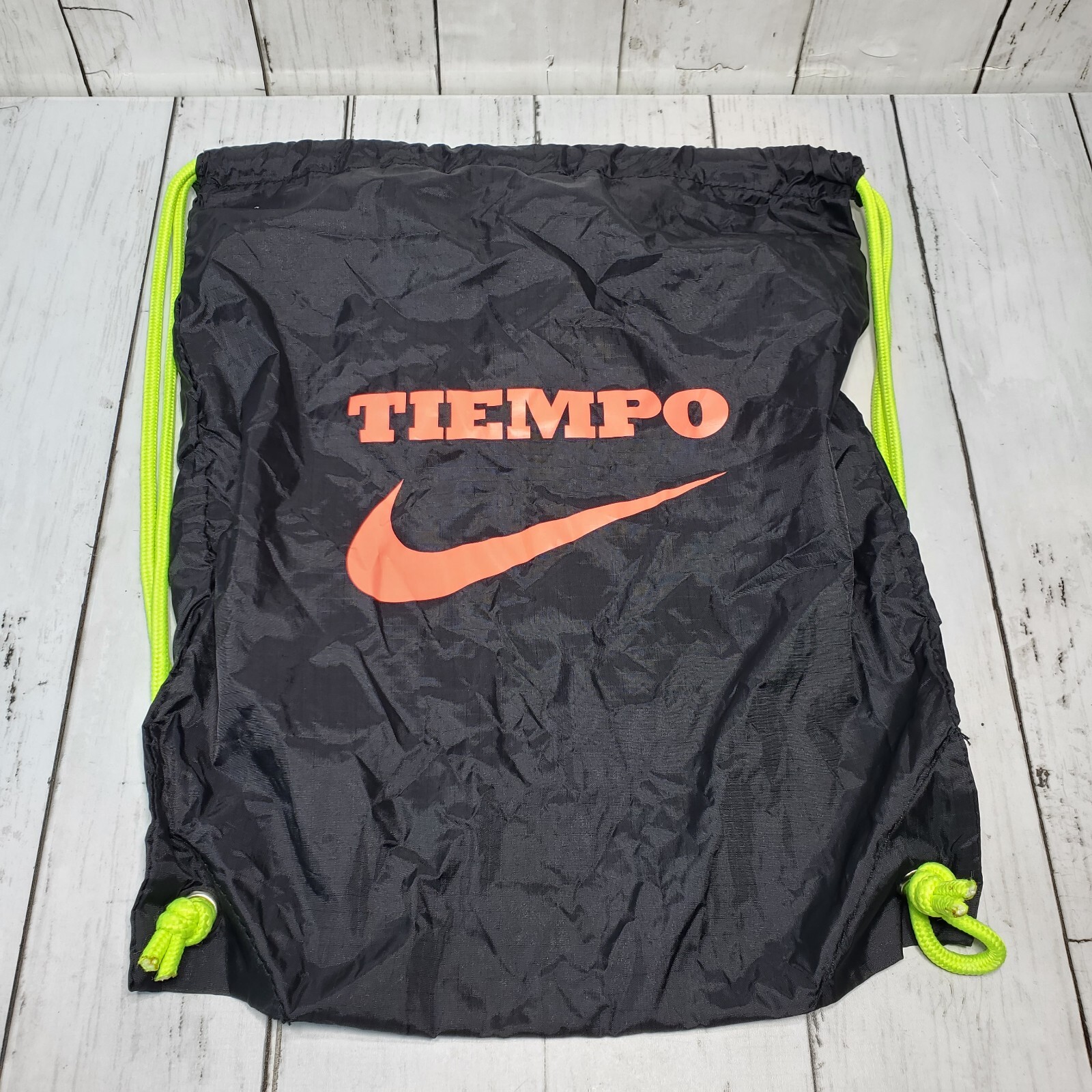 Nike Tiempo Soccer Cleats Boots Bag Drawstring Cinch Sack Black Neon Orange