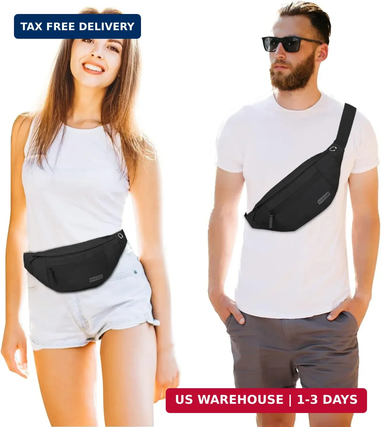 Large Crossbody Fanny Pack 4 Zipper Pockets Waist Bag Phone Wallet Travel