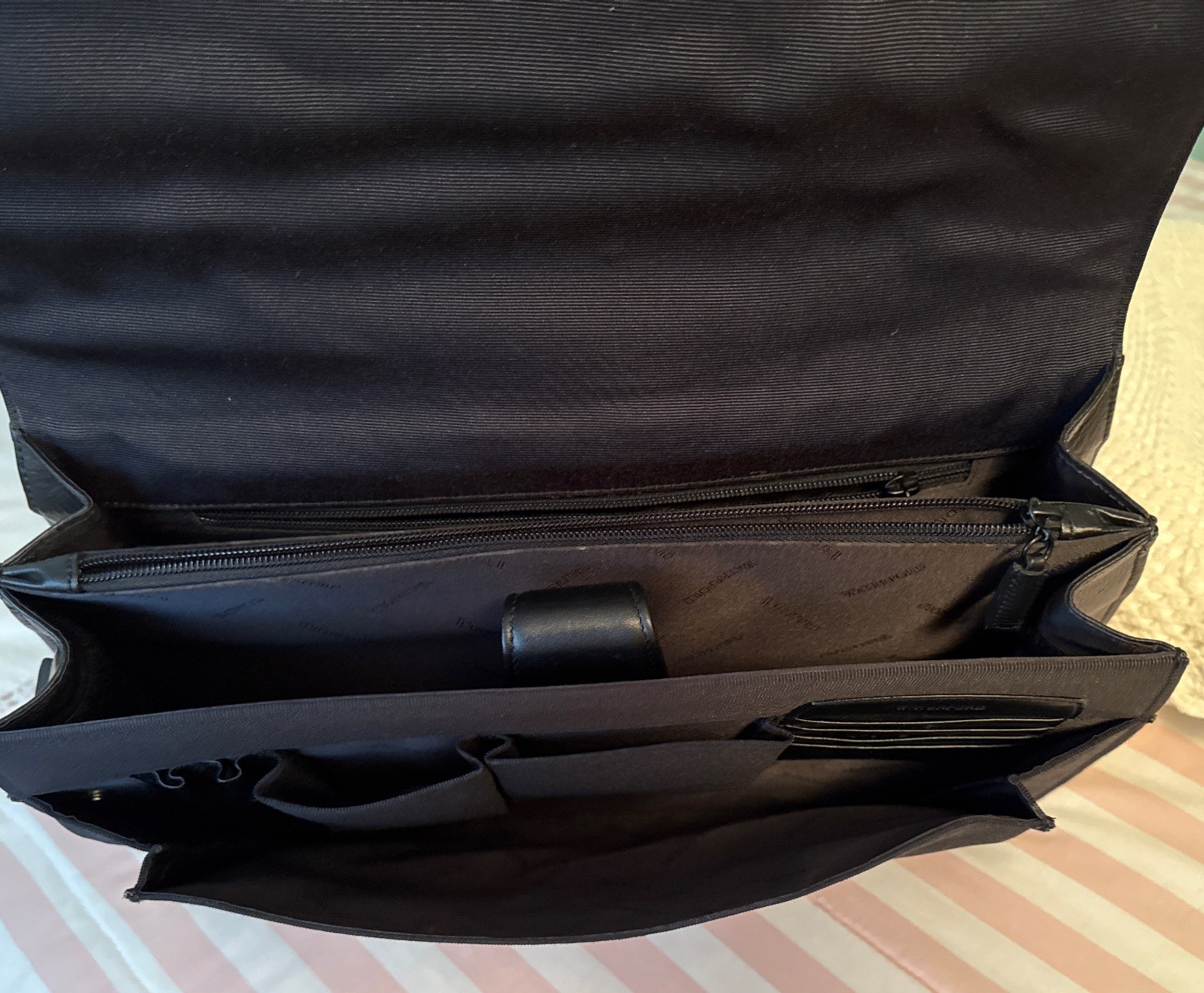 Waterford Leather Fabric Black Briefcase excellent- missing shoulder strap, key