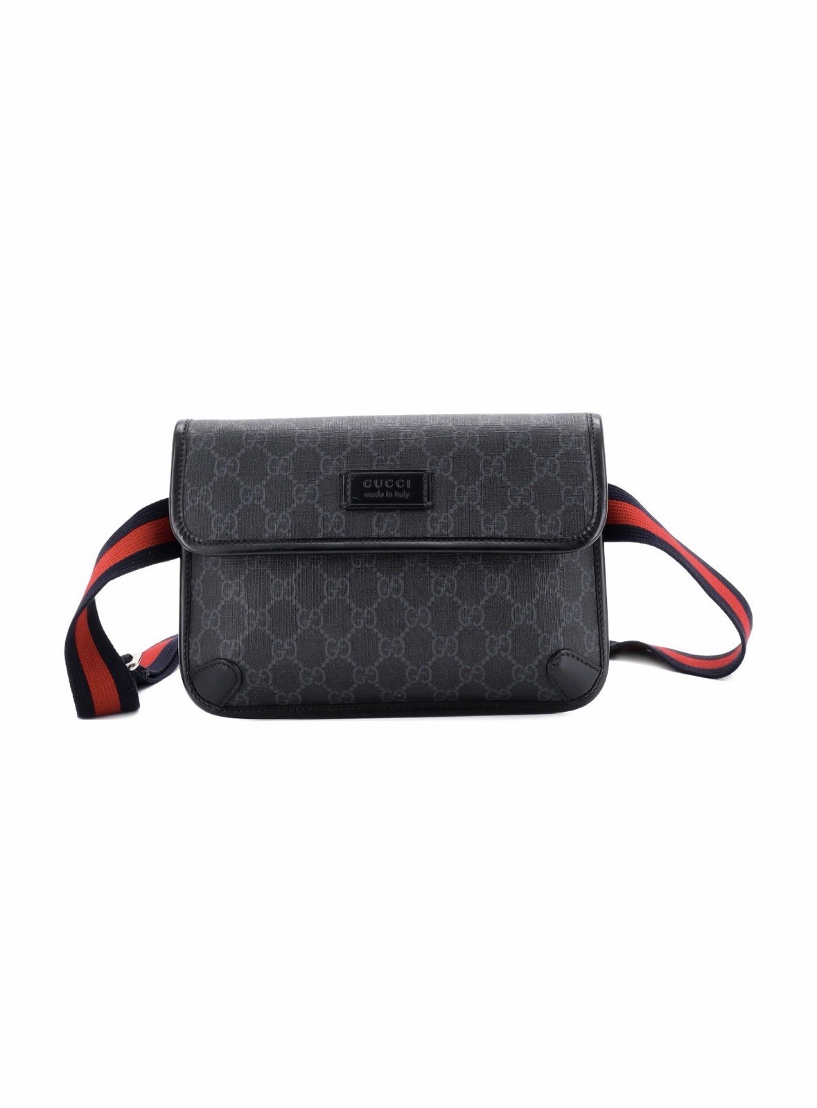 Gucci GG Supreme Belt Bag Black Grey Crossbody w/ Strap Box Dust Bag