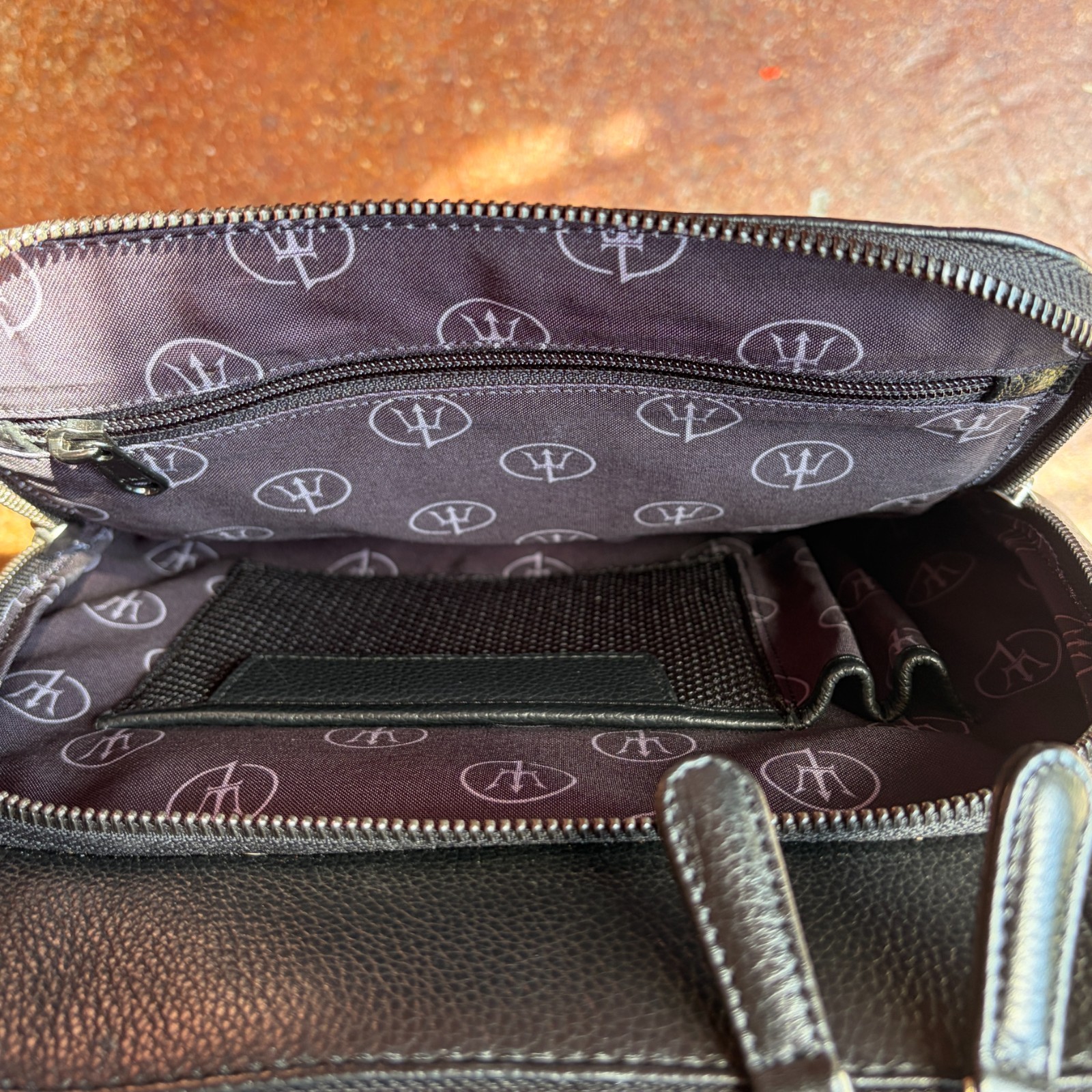 Maserati Leather Backpack with Laptop Sleeve Black Pebbled