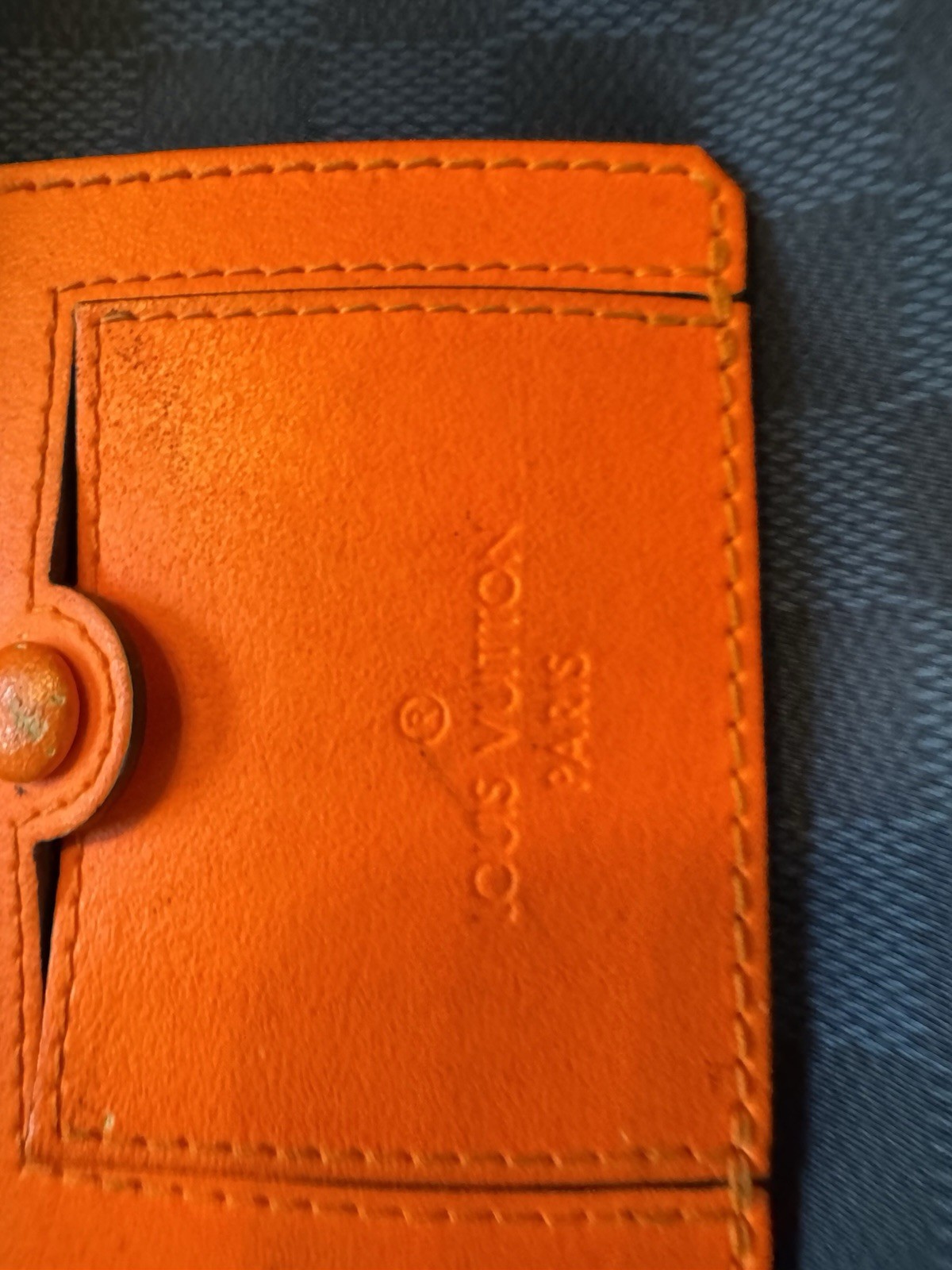 VTG LOUIS VUITTON Challenge Bum Bag Navy Blue Damier Orange Handle