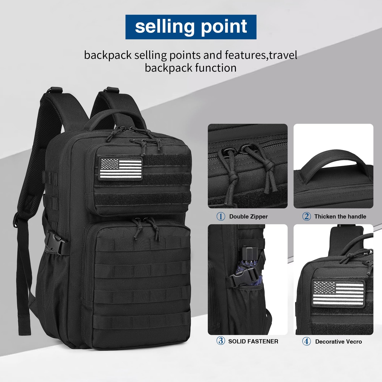 Wotony Military Tactical Backpack for Men Waterproof Daypack 3 Day (Black, 25L)