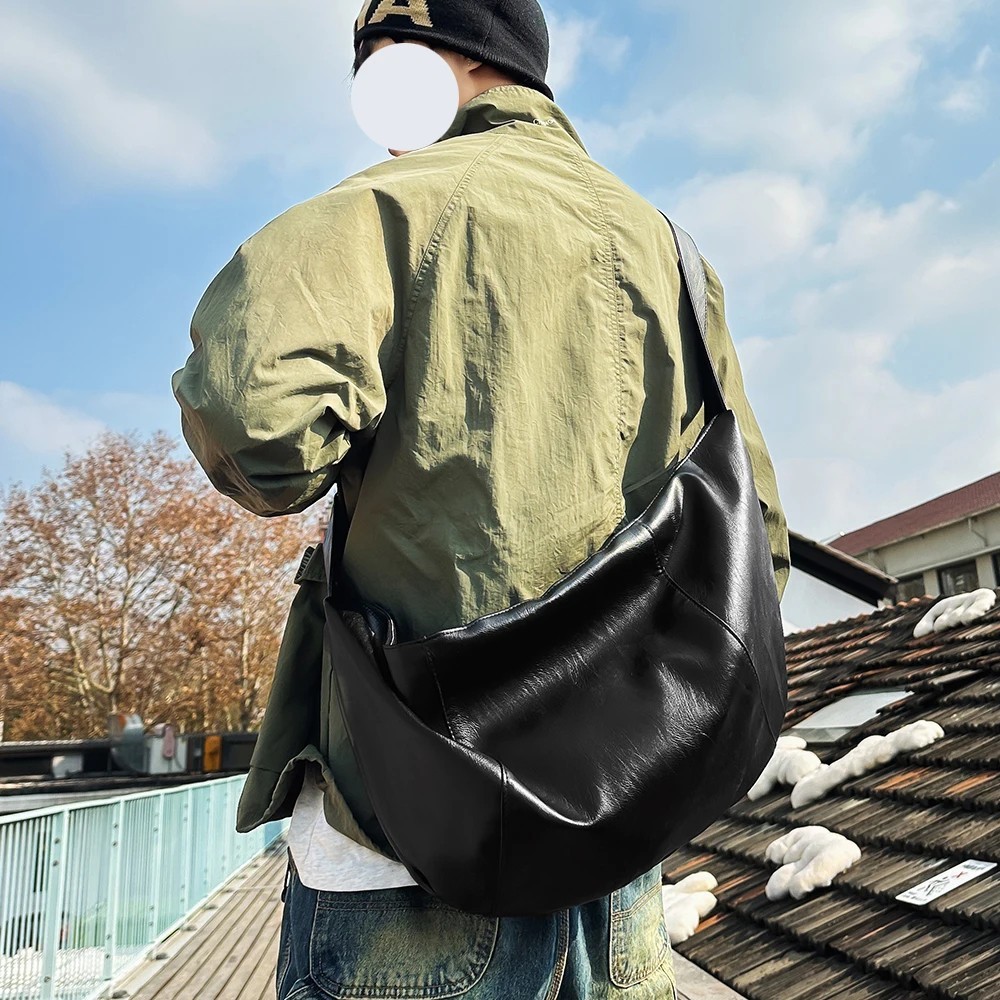 Large PU Leather Crossbody Bag for Men Casual Lightweight Sling Bag Backpack