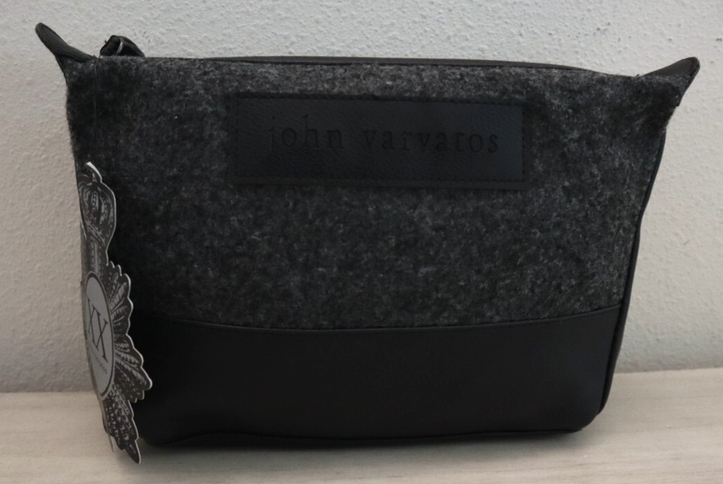 John Varvatos Men’s Gray & Black Faux Leather Travel Toiletry Bag