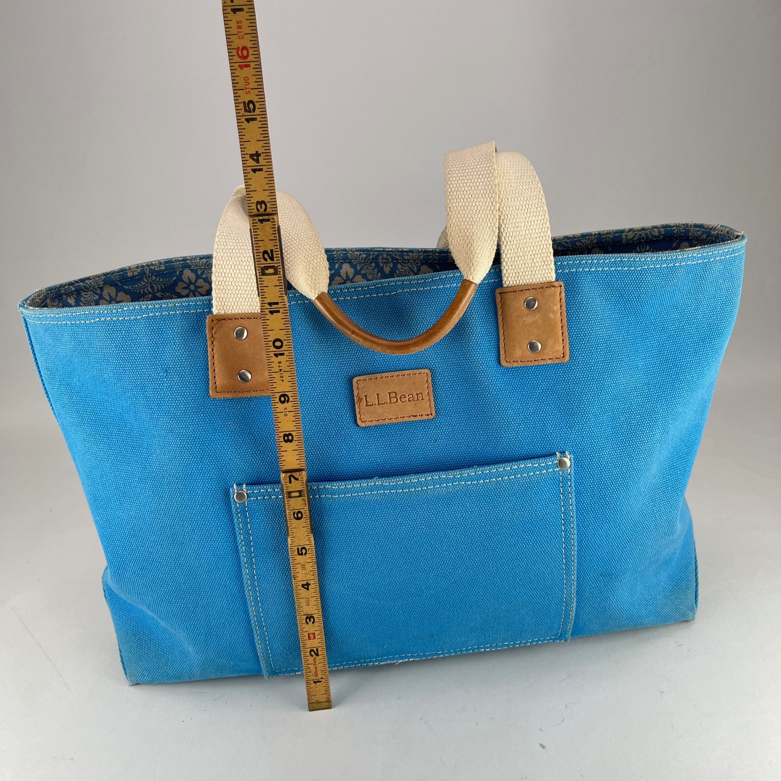 LL Bean Boat Tote Bag – RARE Reversible Solid Blue or Print Leather Handles