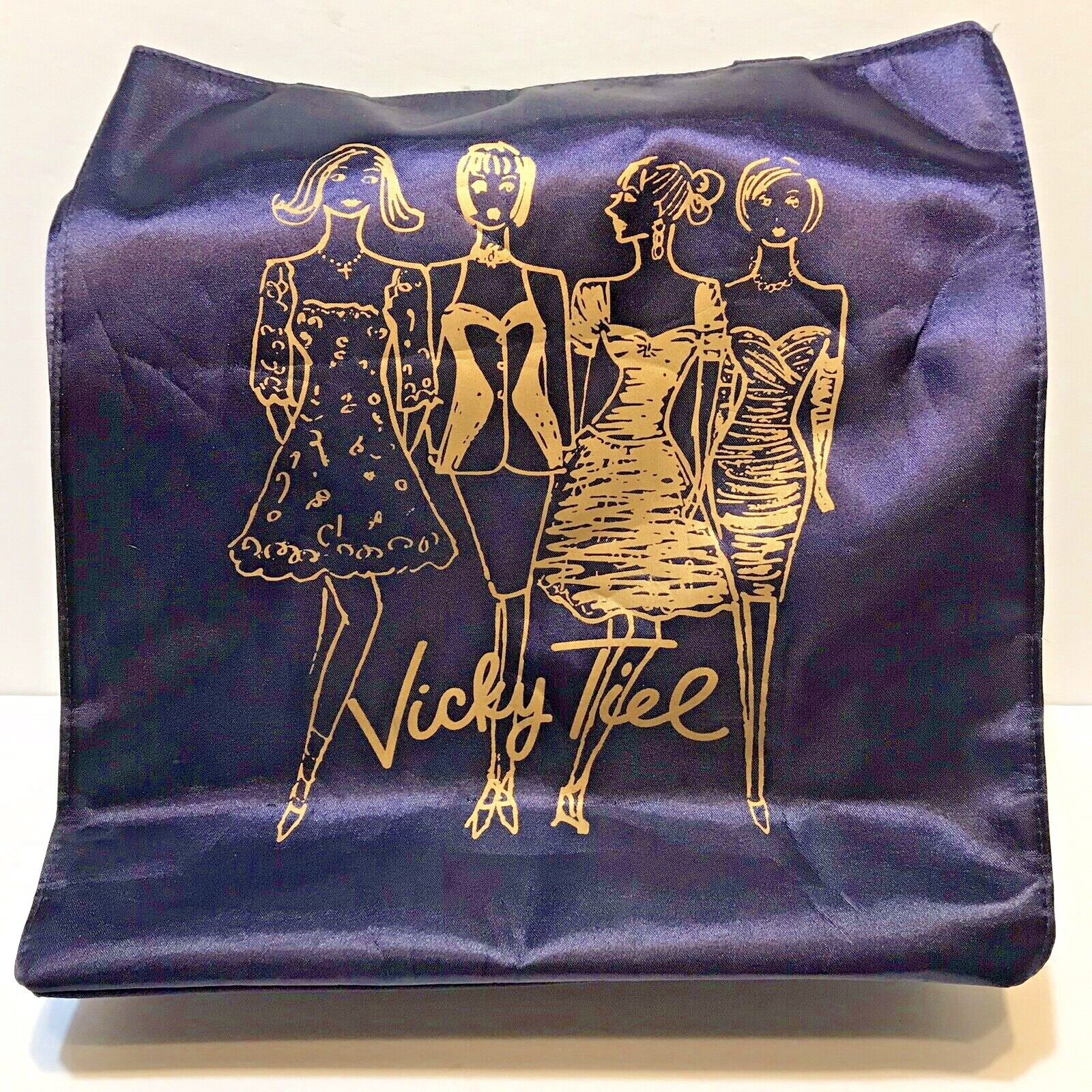 Vicky Tiel 21 Bonaparte Parfum Vinyl Tote Bag Navy Satin Feel Striped Lining