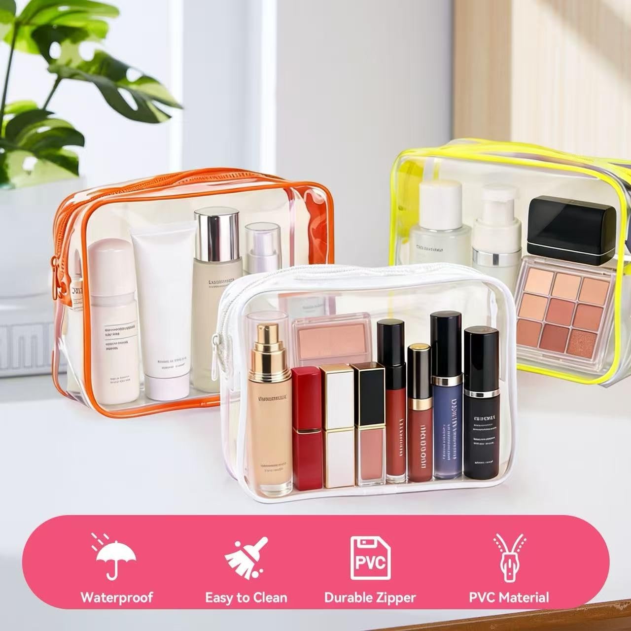 MZLUWM10 Pack Clear Cosmetic Bags Bulk Portable PVC Multicolor 01