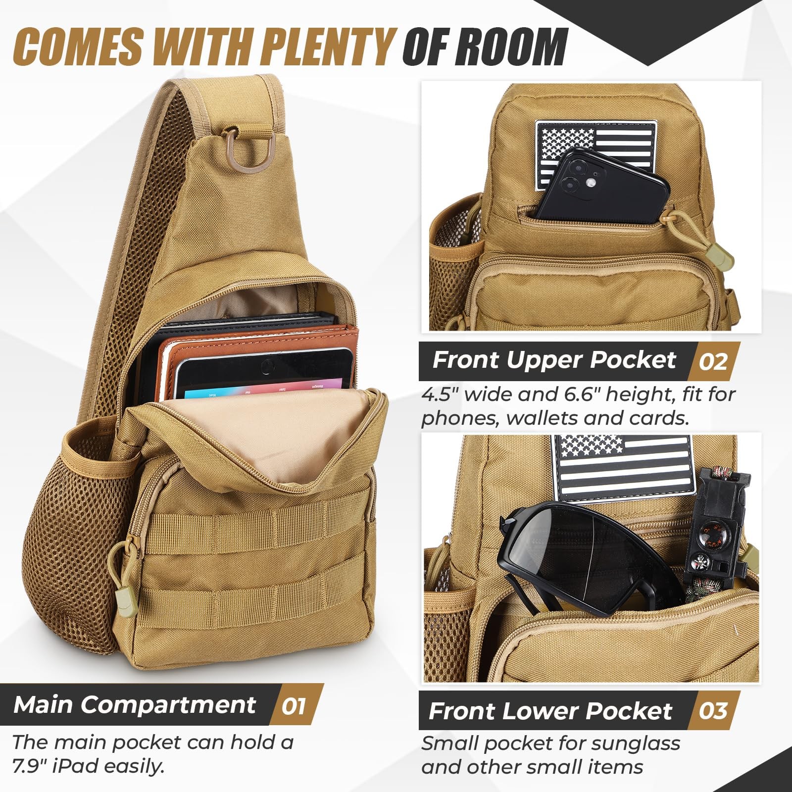 Tactical Sling Bag, Compact Military MOLLE EDC Shoulder Backpack, Crossbody C…