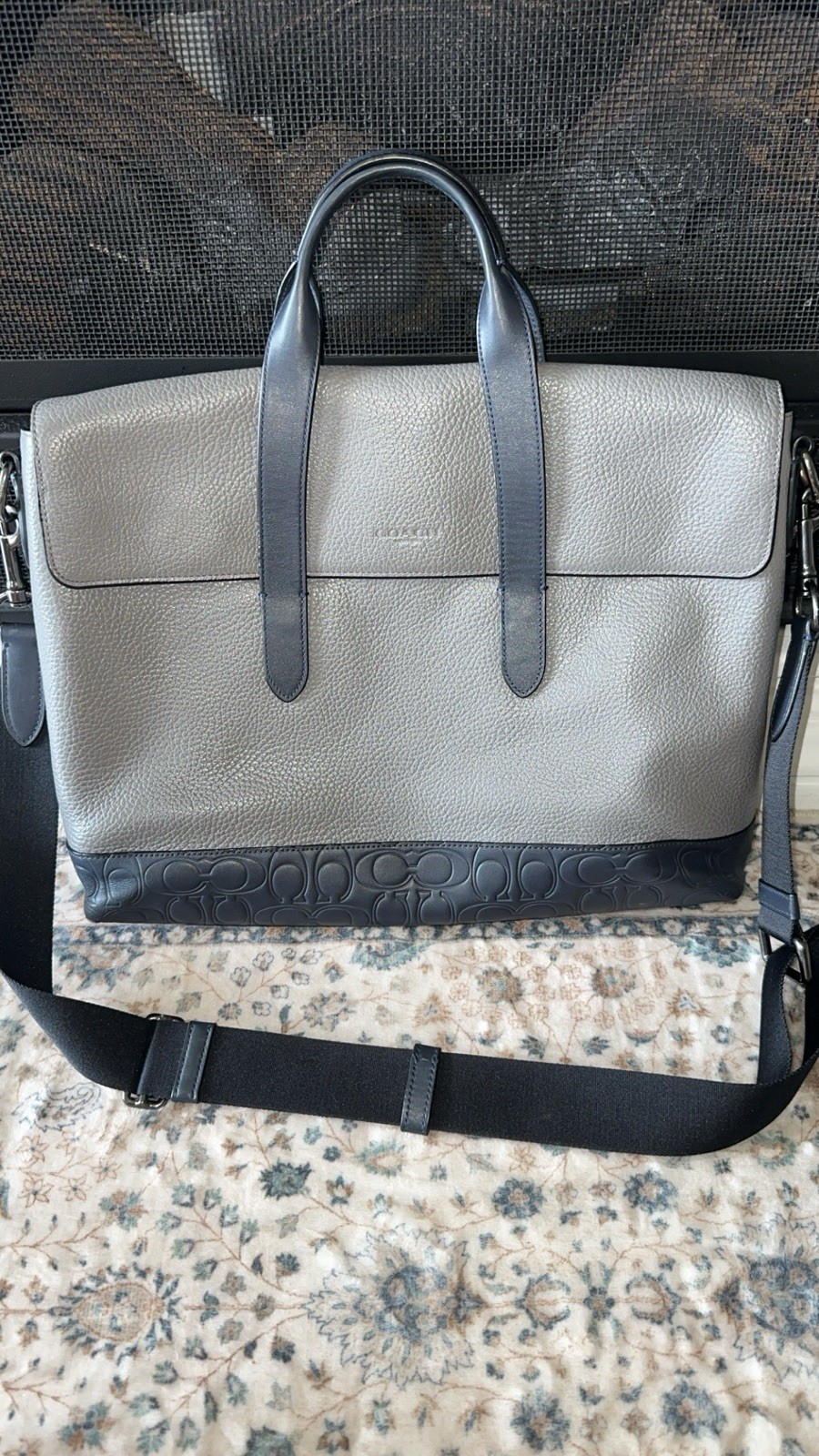 Coach Metropolitan Portfolio Briefcase Bag Gray Blue Navy Pebbled Leather $595