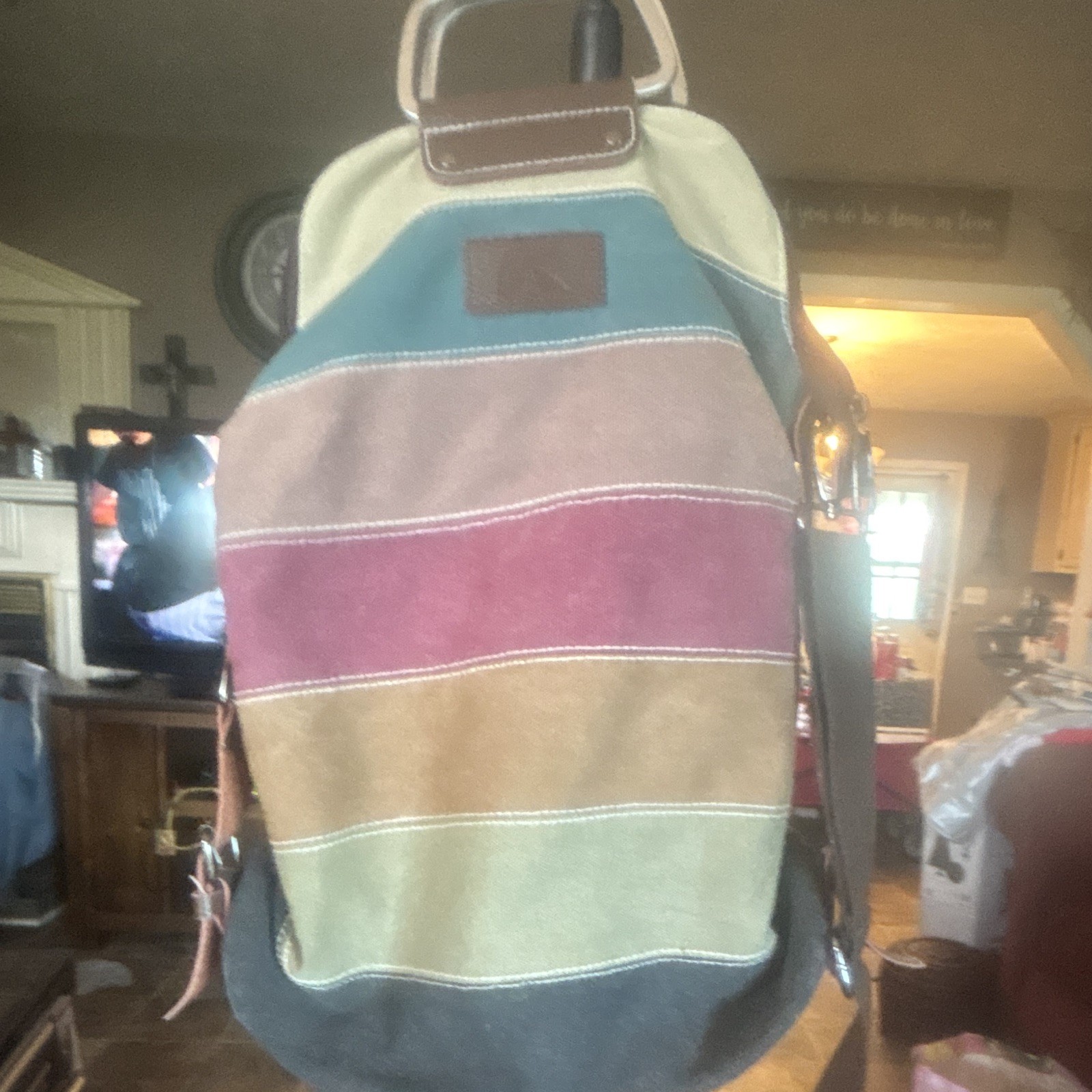 Multicolor Striped Backpack Drawstring Closure Adjustable Shoulder Strap