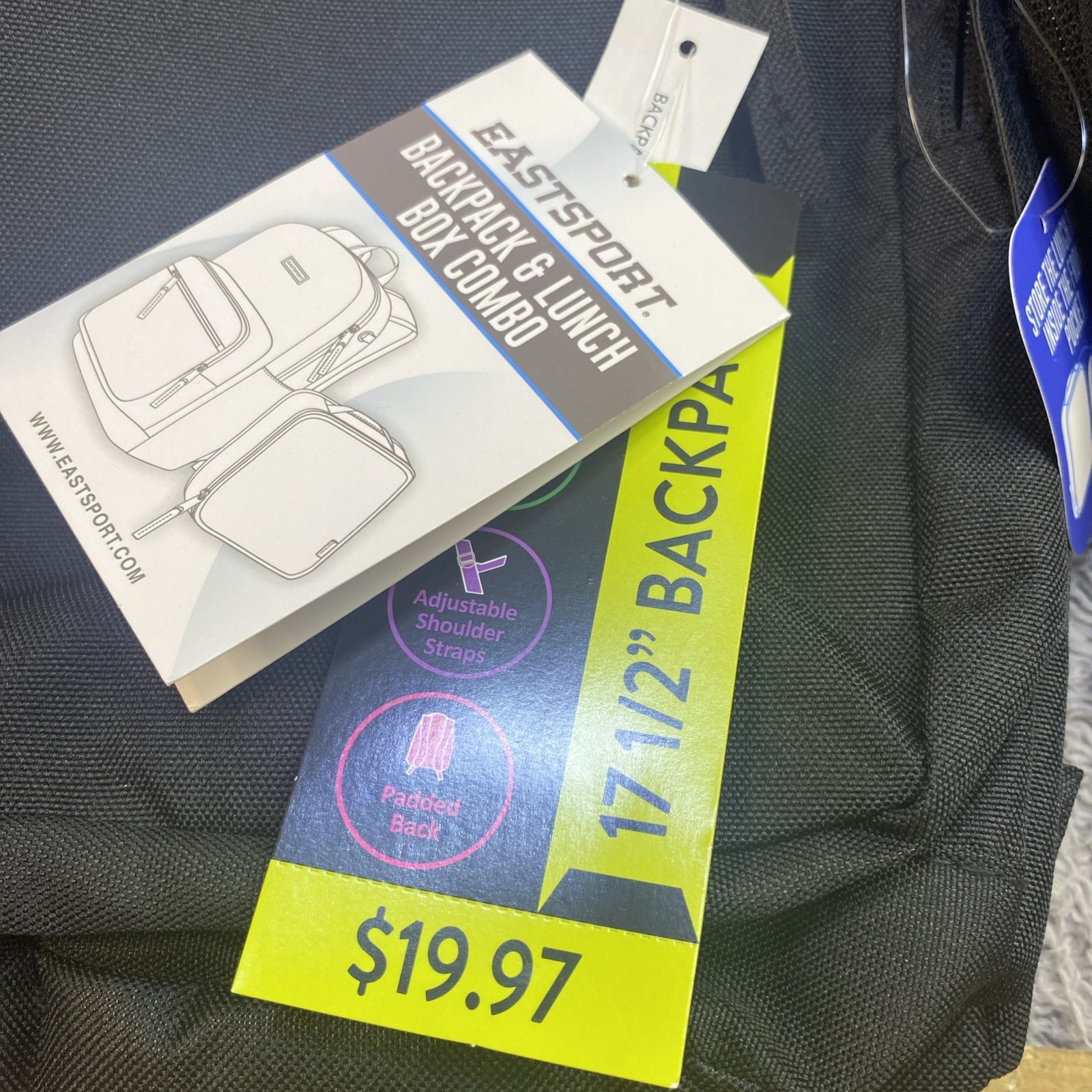 Eastsport Backpack Daypack Black School Laptop Pouch Lunch Bag New With Tags