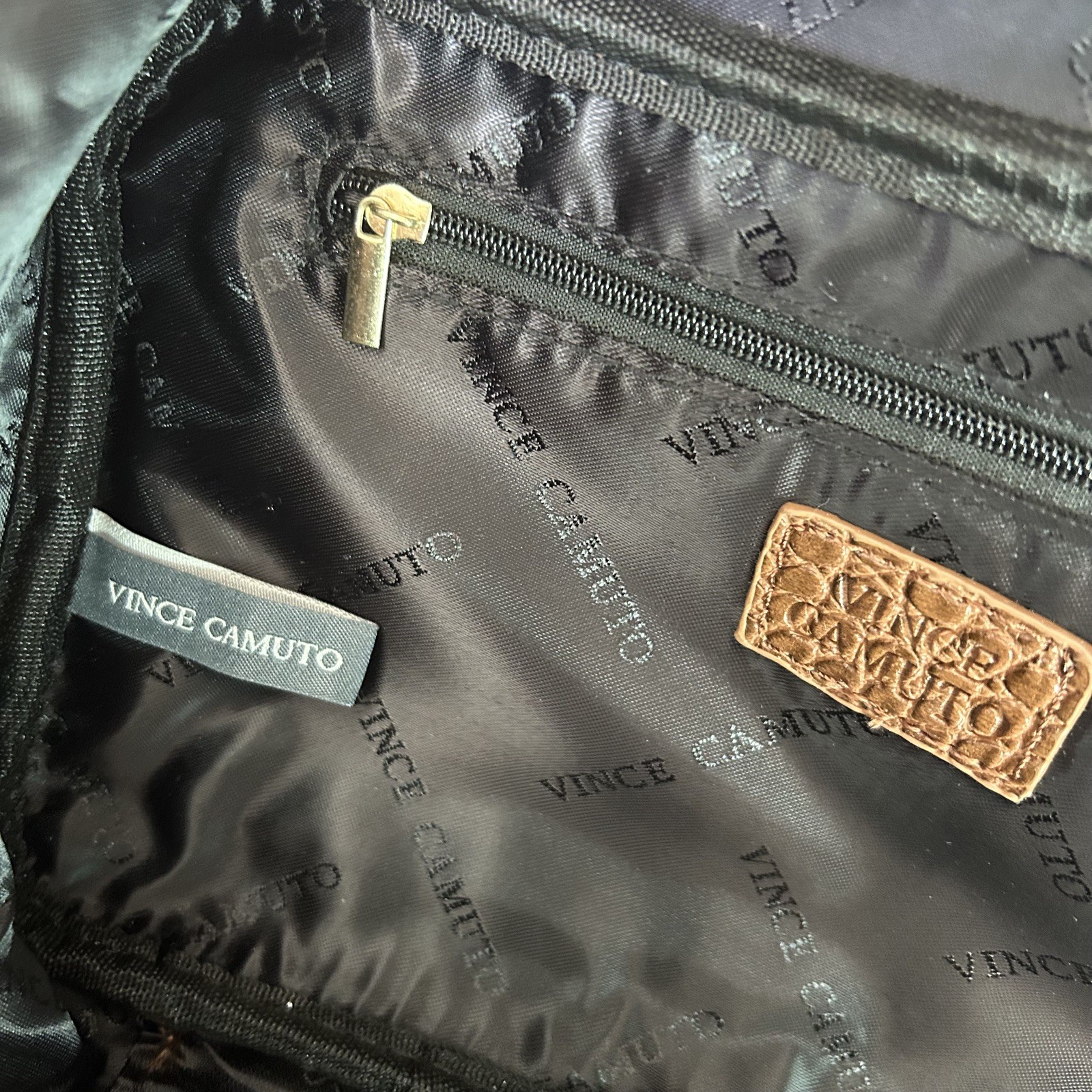 Vince Camuto Brown Crocodile Embossed Zip Around Toiletry Bag w Handle