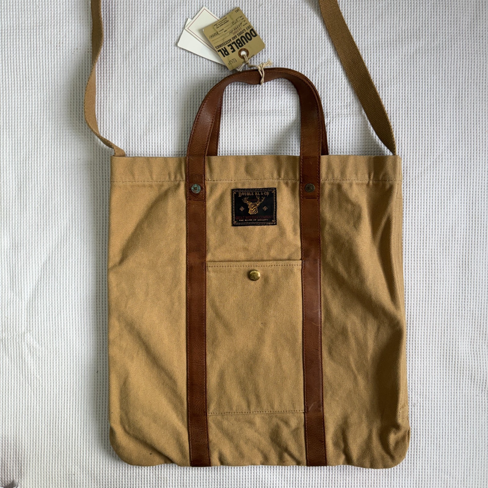 RRL Double RL Ralph Lauren Leather Trim Canvas Harley Market Tote Bag