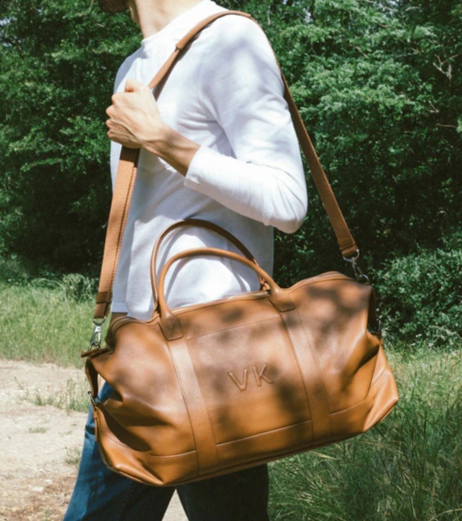 Leatherology Kessler Medium Duffel Bag Full Grain Cognac Leather Weekender New