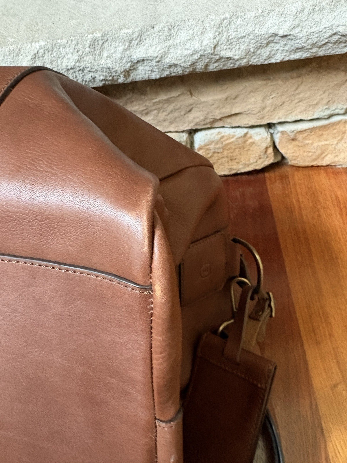 Tecovas Brown Leather Duffle Bag Weekender Shoulder Strap Luggage Tag NWOT